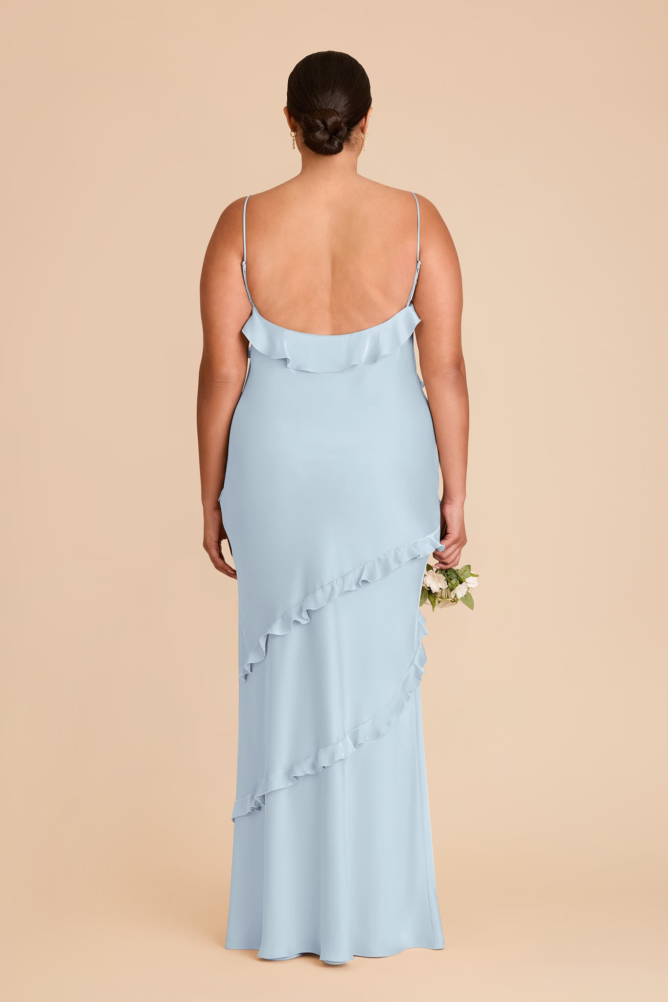 Matte Satin Dress with Ruffles | Valentina Mist Blue