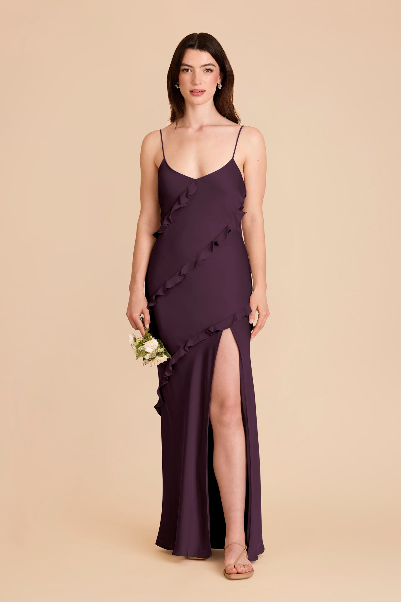 Matte Satin Dress with Ruffles - Valentina Plum