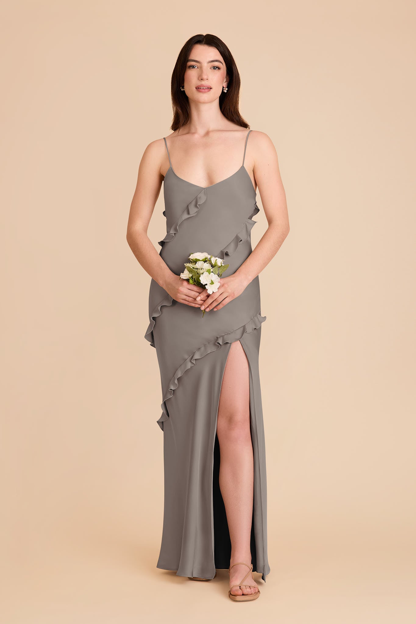 Matte Satin Dress with Ruffles | Valentina Quartz