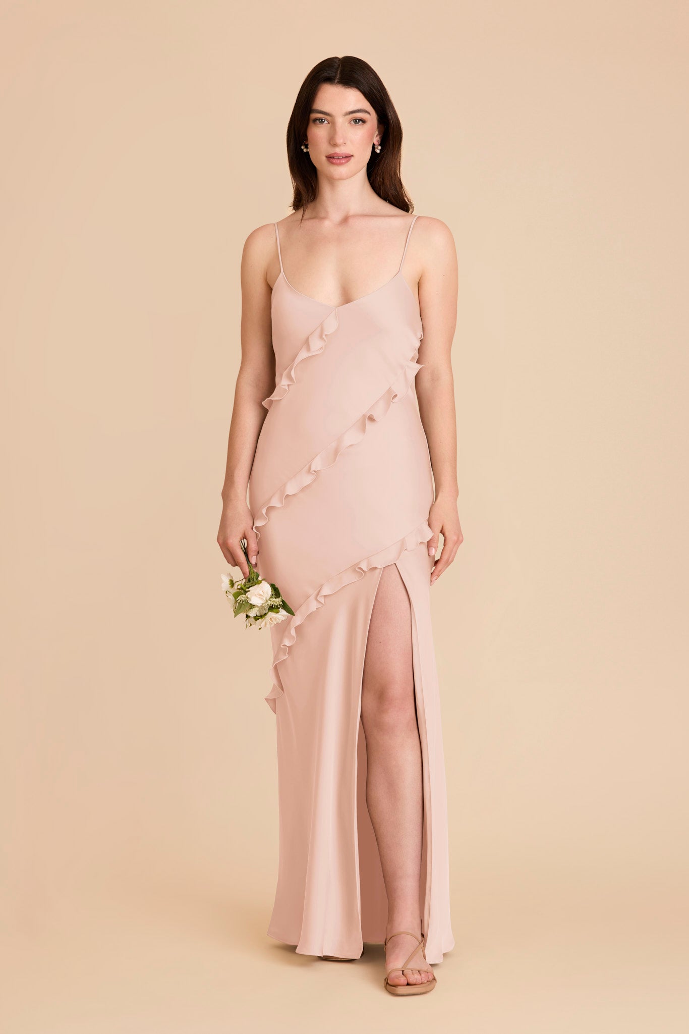 Matte Satin Dress with Ruffles | Valentina Rose Gold