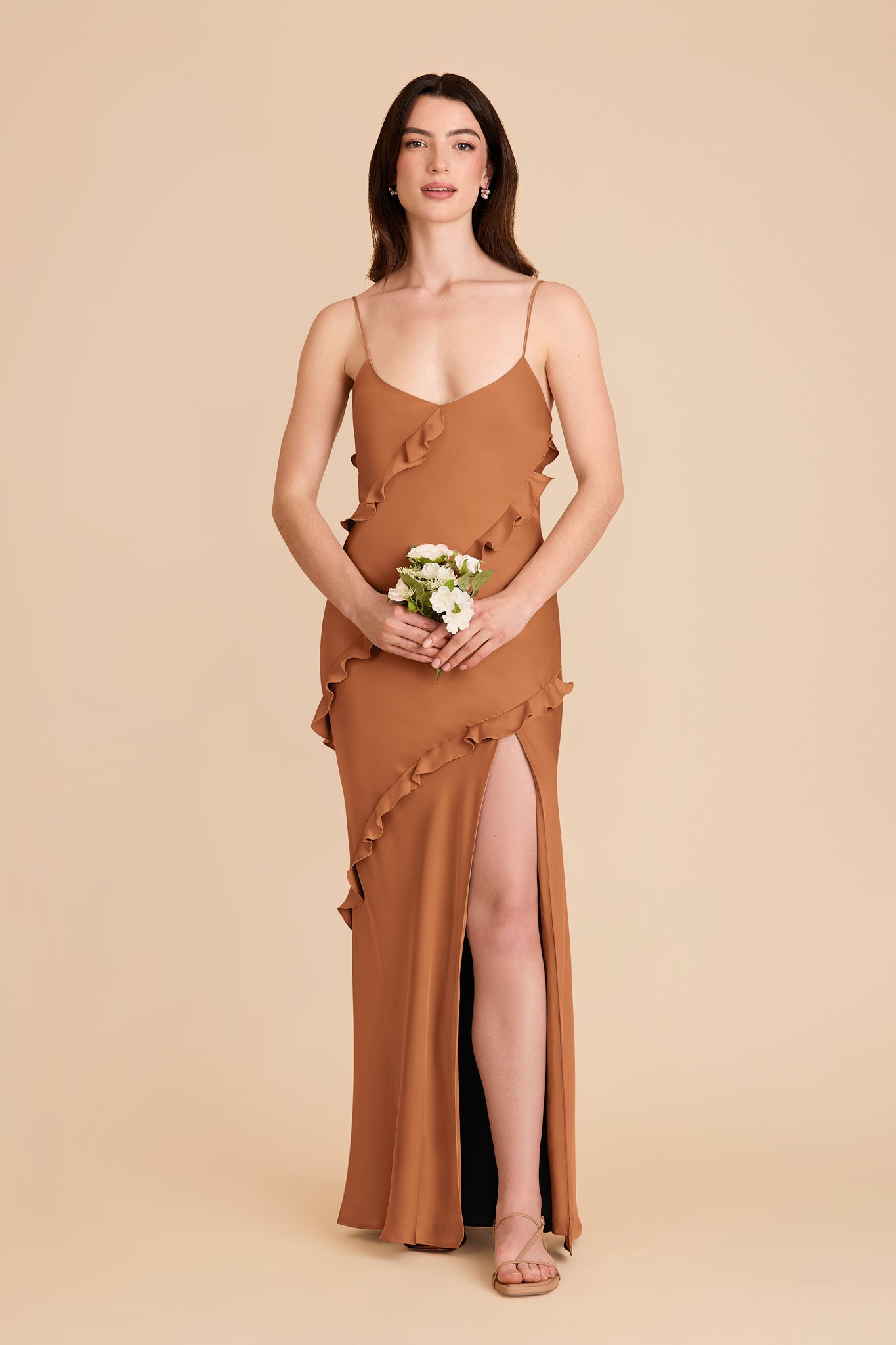 Matte Satin Dress with Ruffles | Valentina Rust