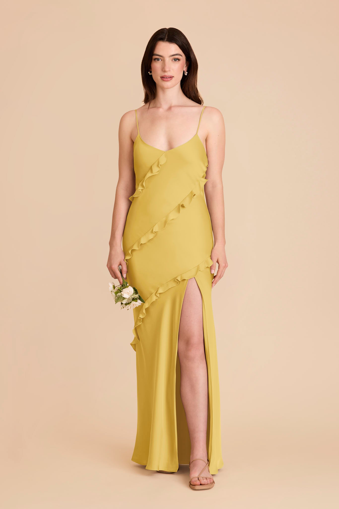 Matte Satin Dress with Ruffles in Sunflower Yellow | Valentina