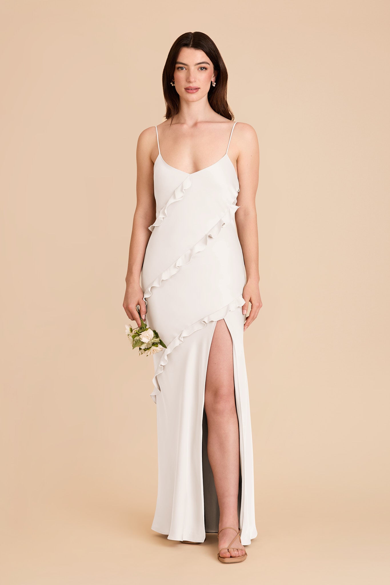 Matte Satin Dress with Ruffles | Valentina White