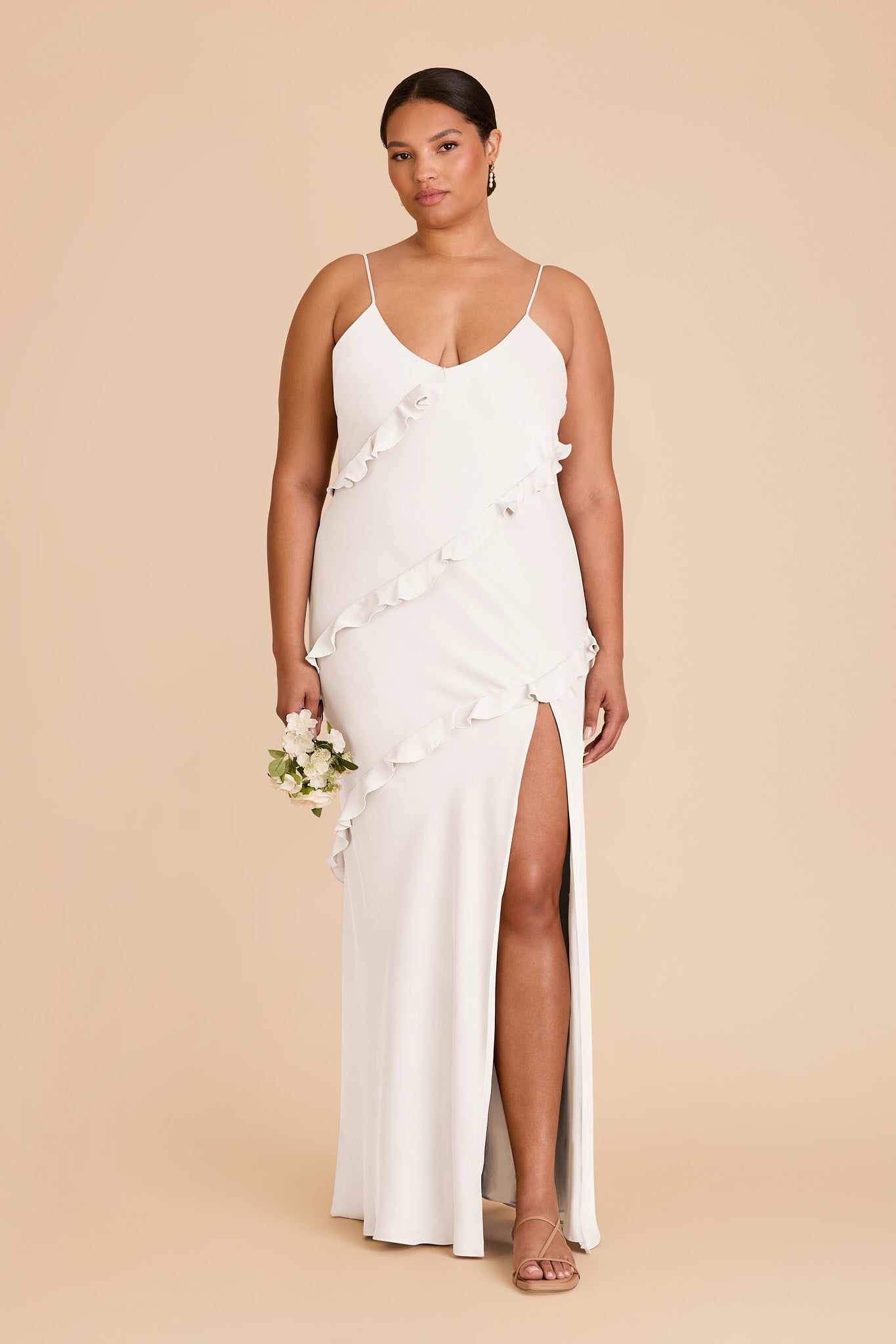 Matte Satin Dress with Ruffles | Valentina White