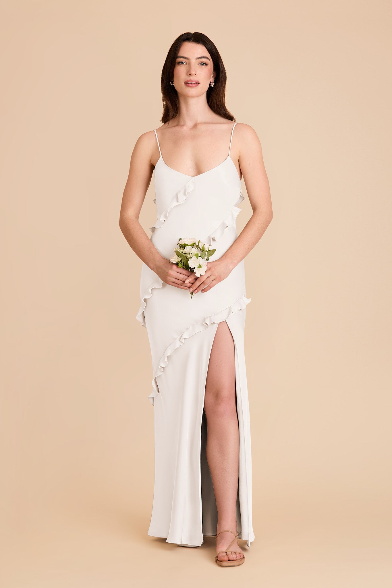 Matte Satin Dress with Ruffles | Valentina White