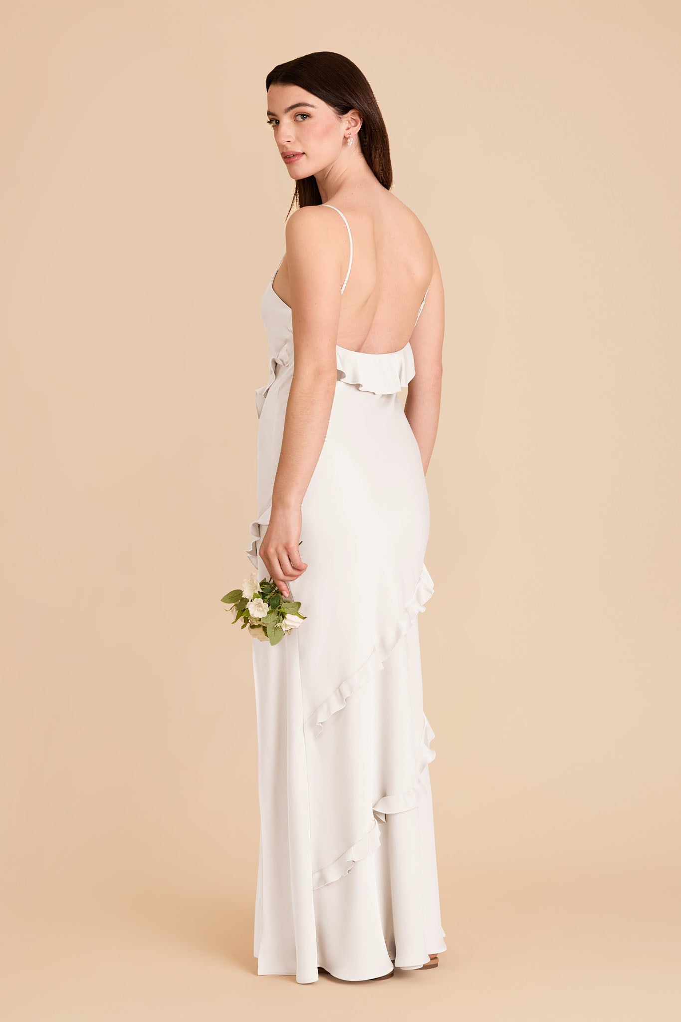 Matte Satin Dress with Ruffles | Valentina White