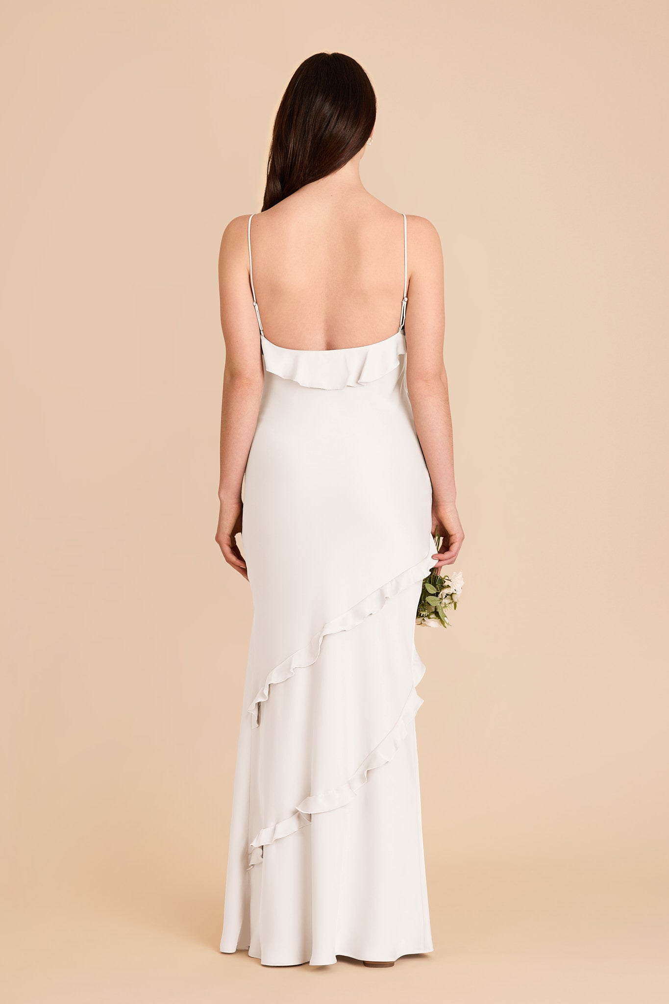 Matte Satin Dress with Ruffles | Valentina White