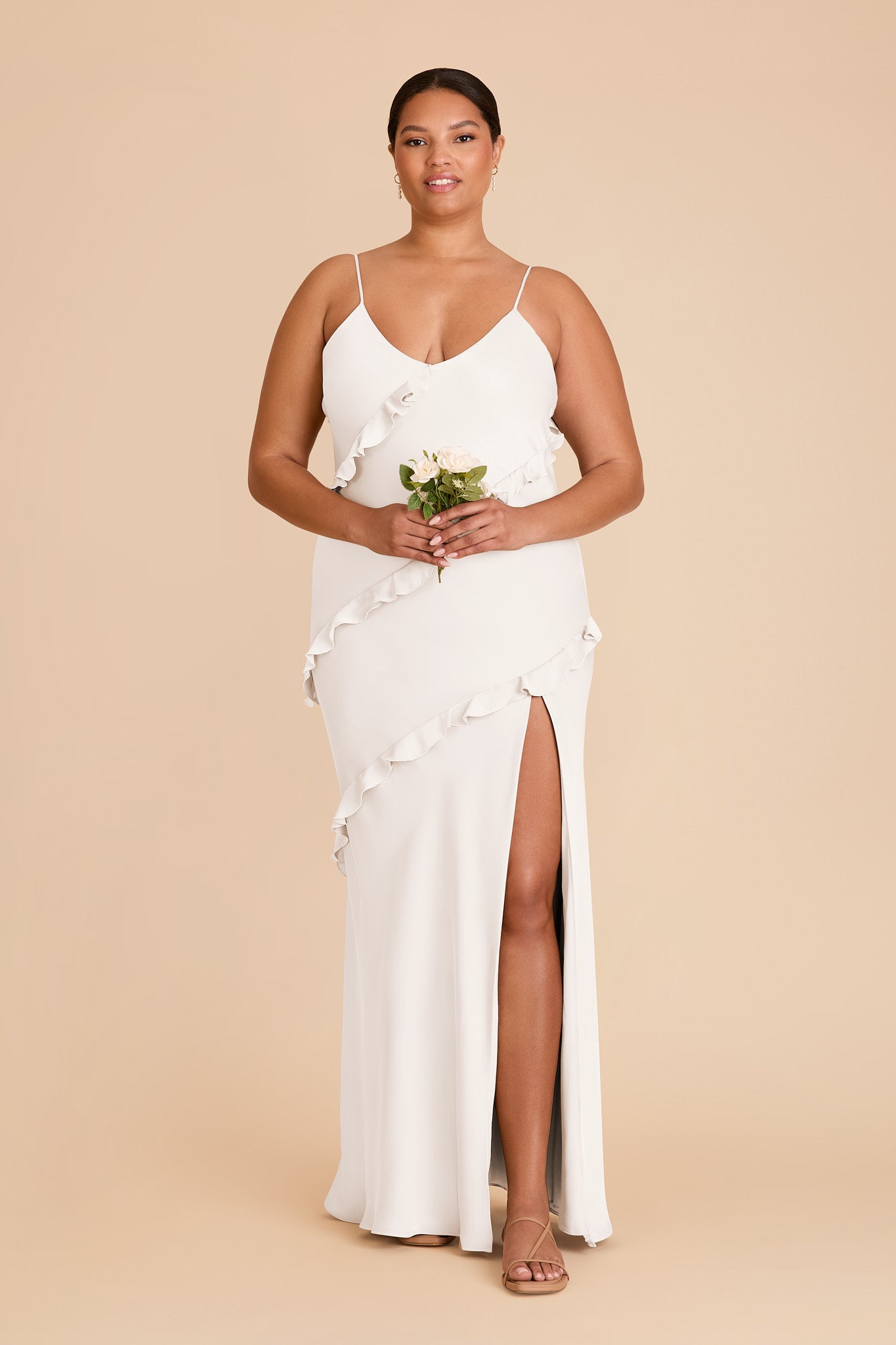 Matte Satin Dress with Ruffles | Valentina White