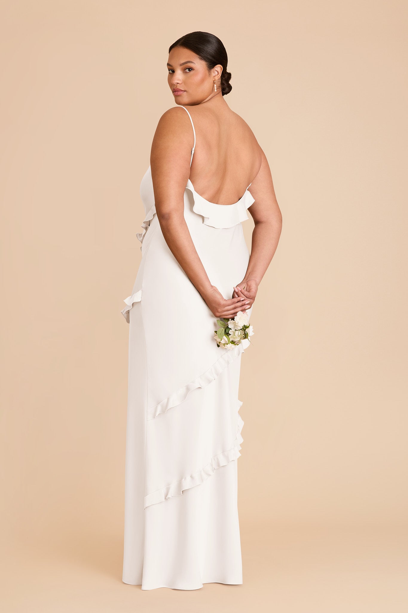 Matte Satin Dress with Ruffles | Valentina White