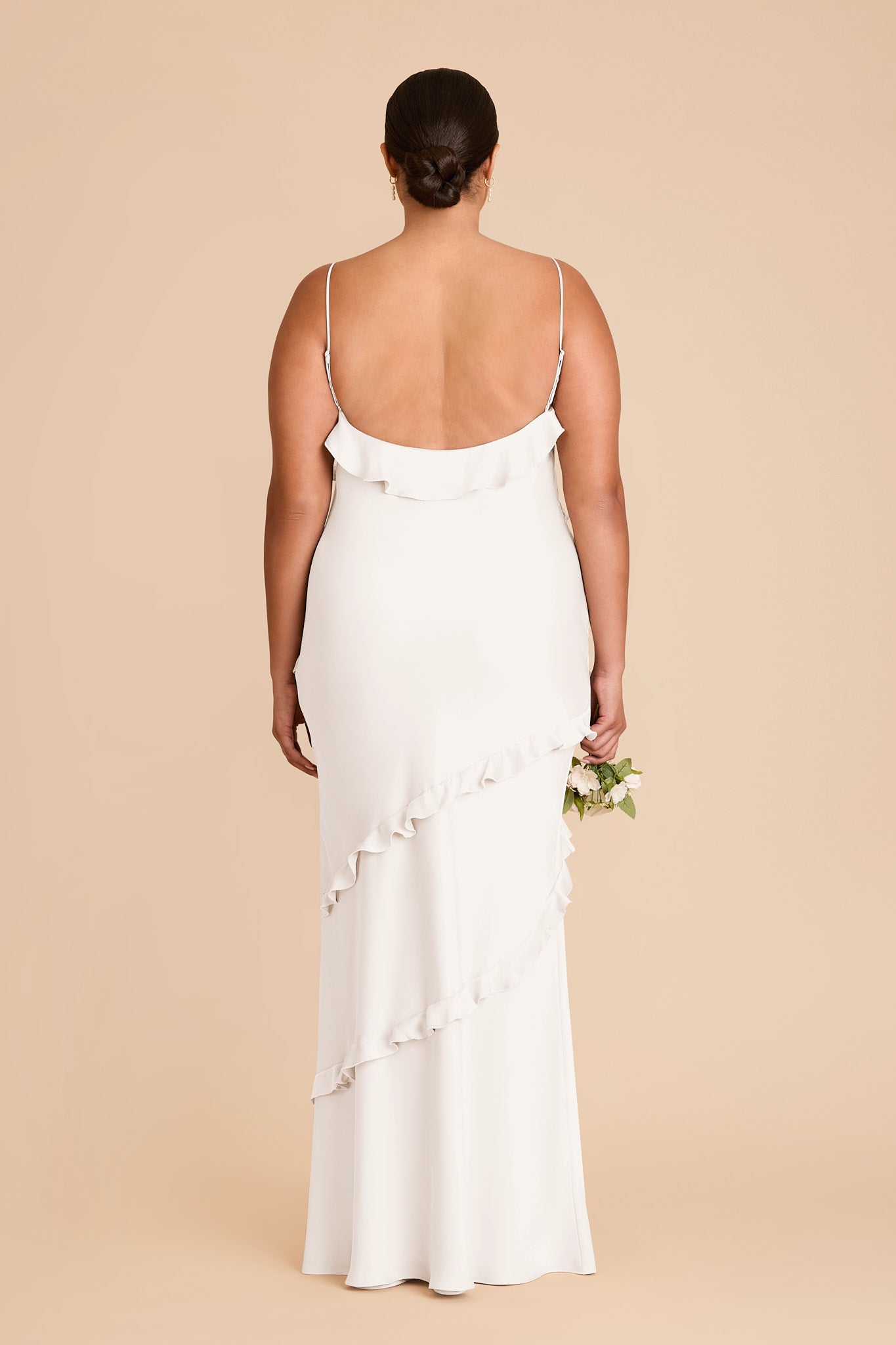 Matte Satin Dress with Ruffles | Valentina White