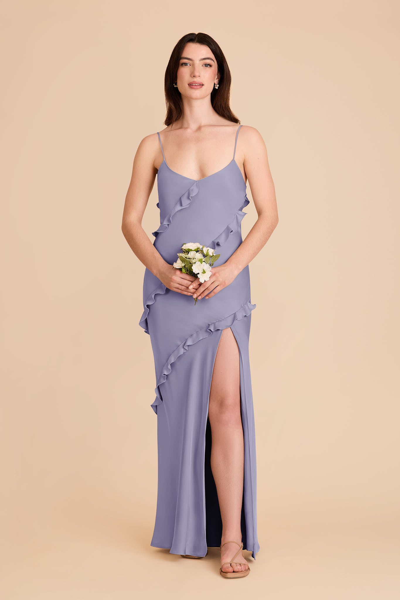 Matte Satin Ruffled Dress for Women | Valentina Wisteria