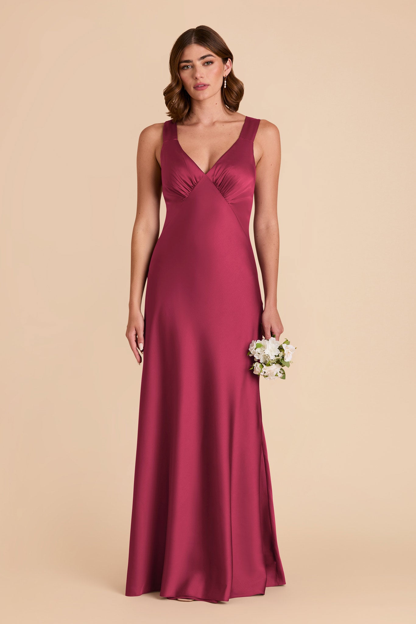 Matte Satin Dress with V-Neck & A-Line Skirt | Veronica