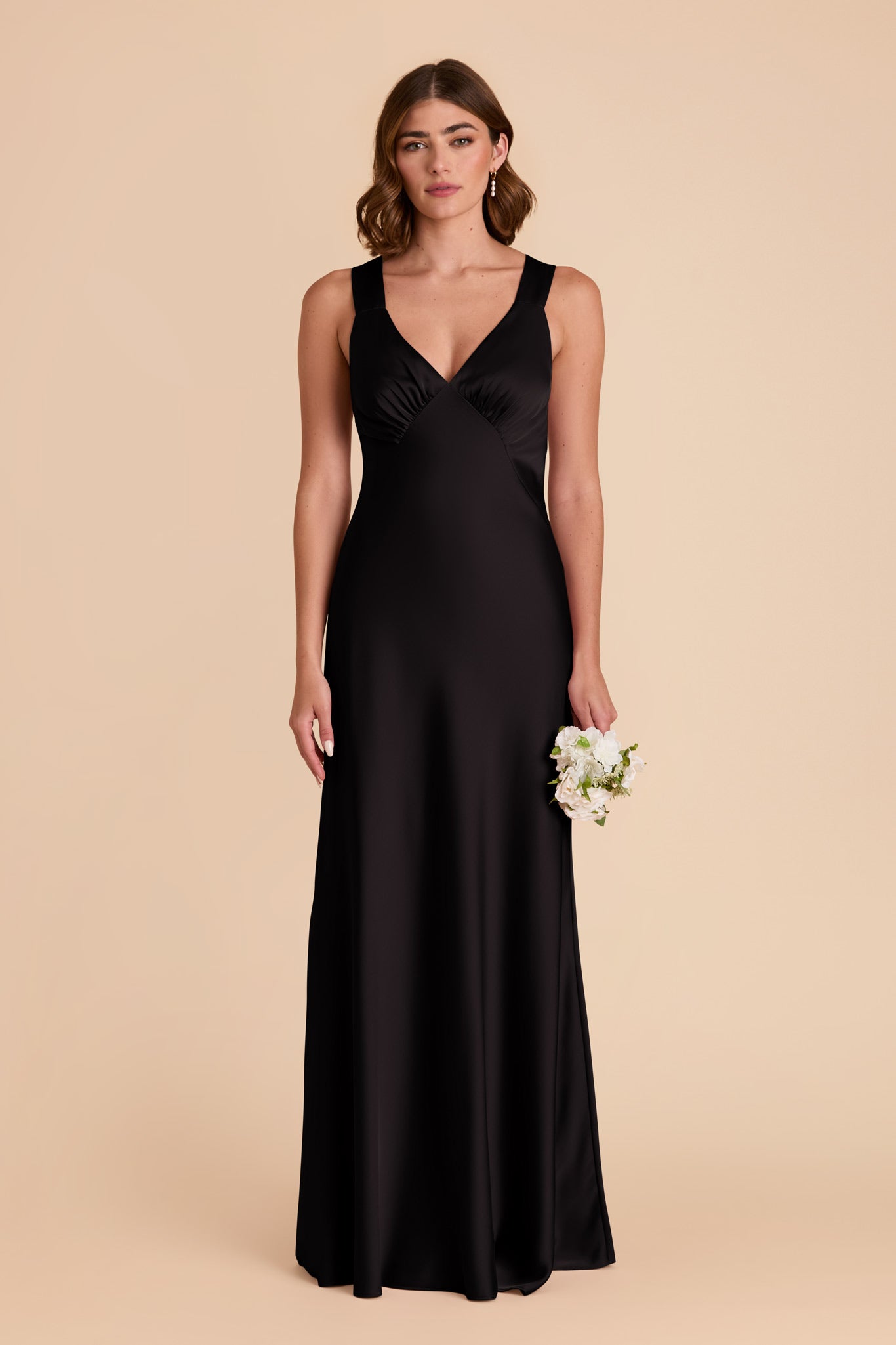 Matte Satin Dress with V-Neck & A-Line Skirt | Veronica