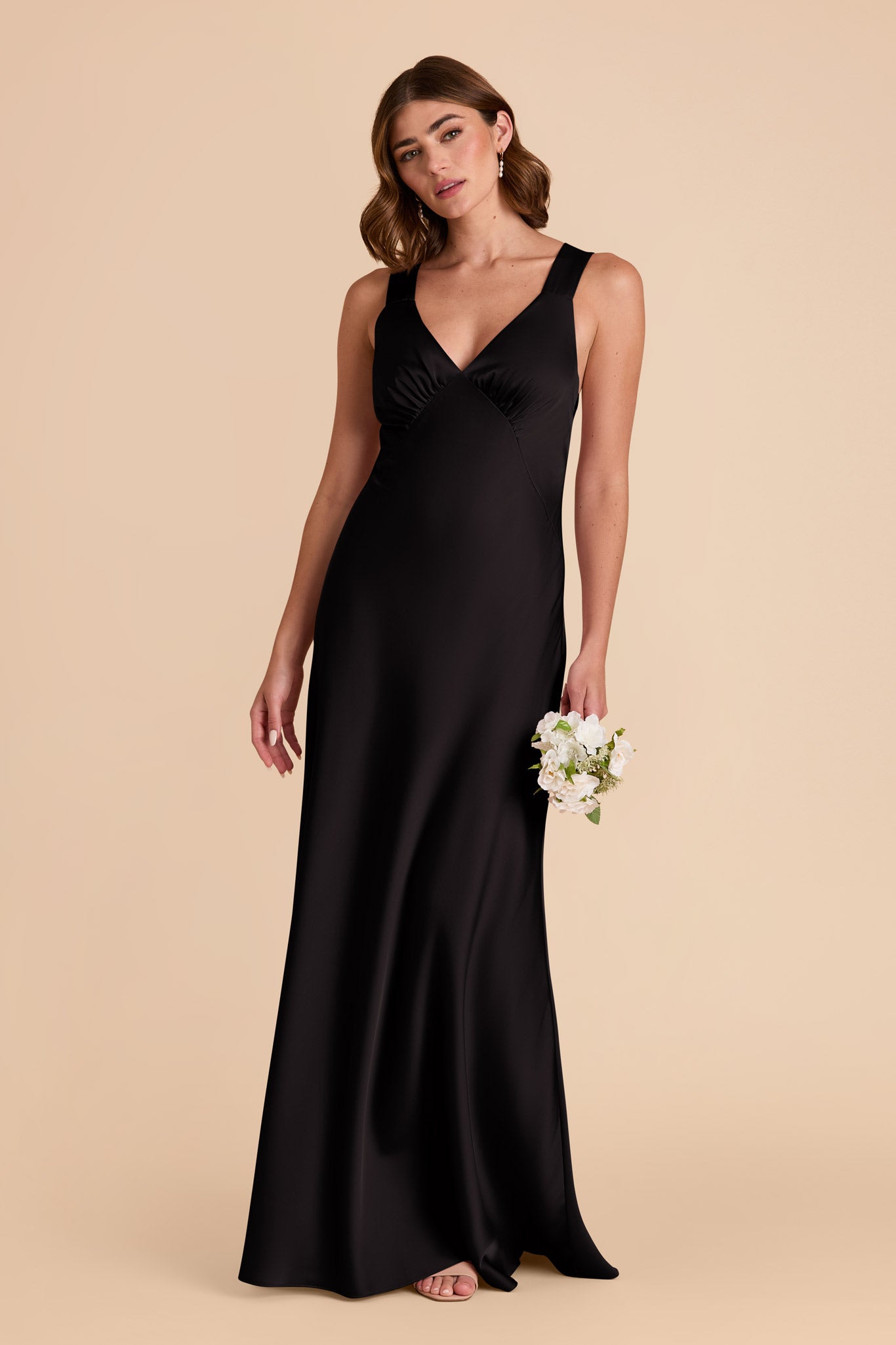 Matte Satin Dress with V-Neck & A-Line Skirt | Veronica