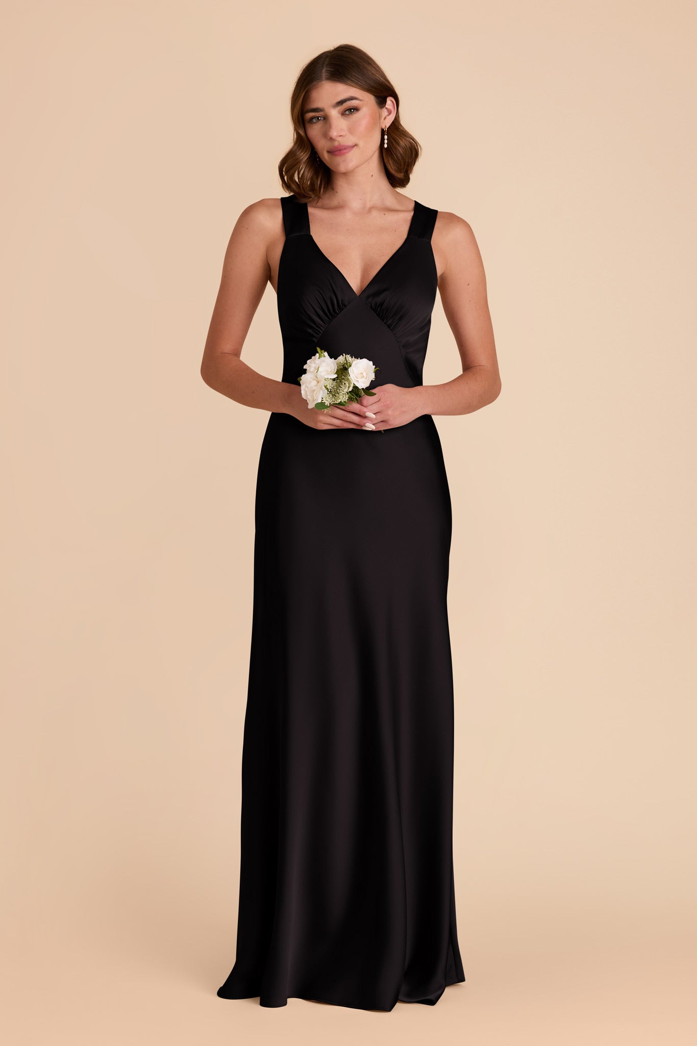 Matte Satin Dress with V-Neck & A-Line Skirt | Veronica