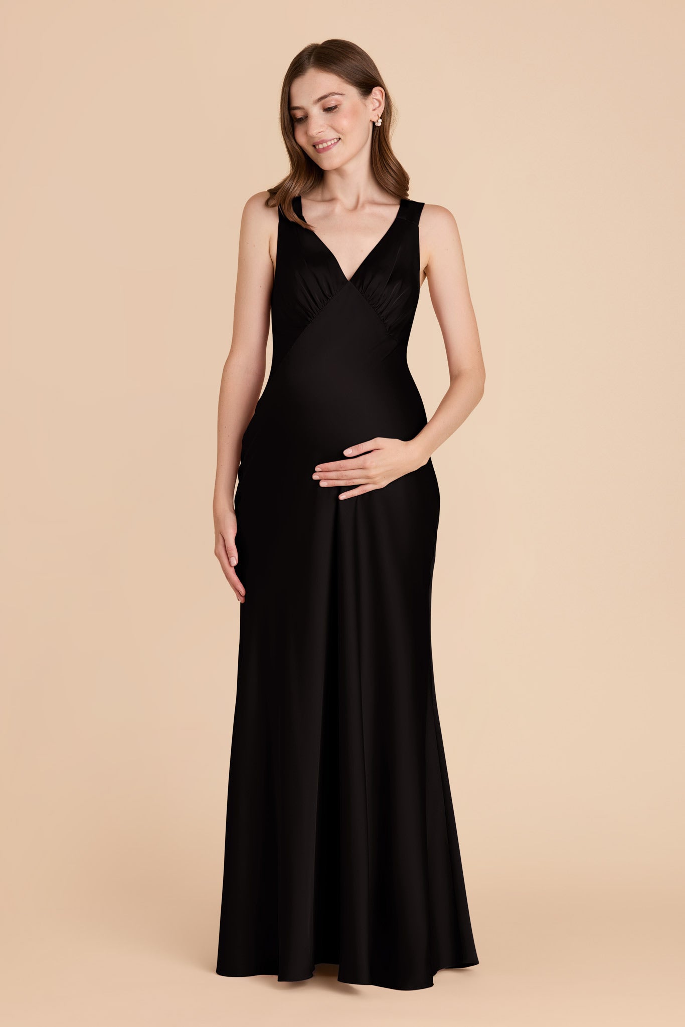 Matte Satin Dress with V-Neck & A-Line Skirt | Veronica