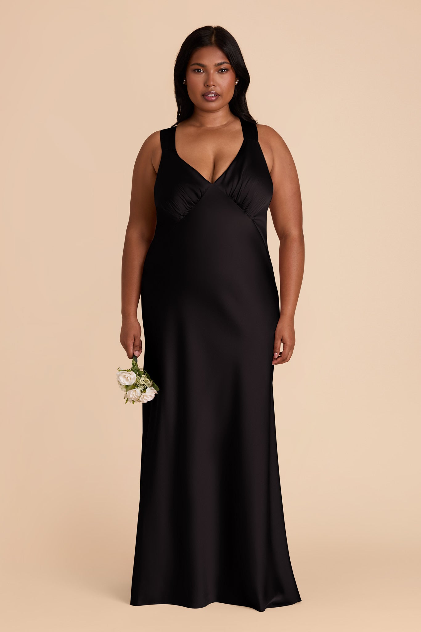 Matte Satin Dress with V-Neck & A-Line Skirt | Veronica