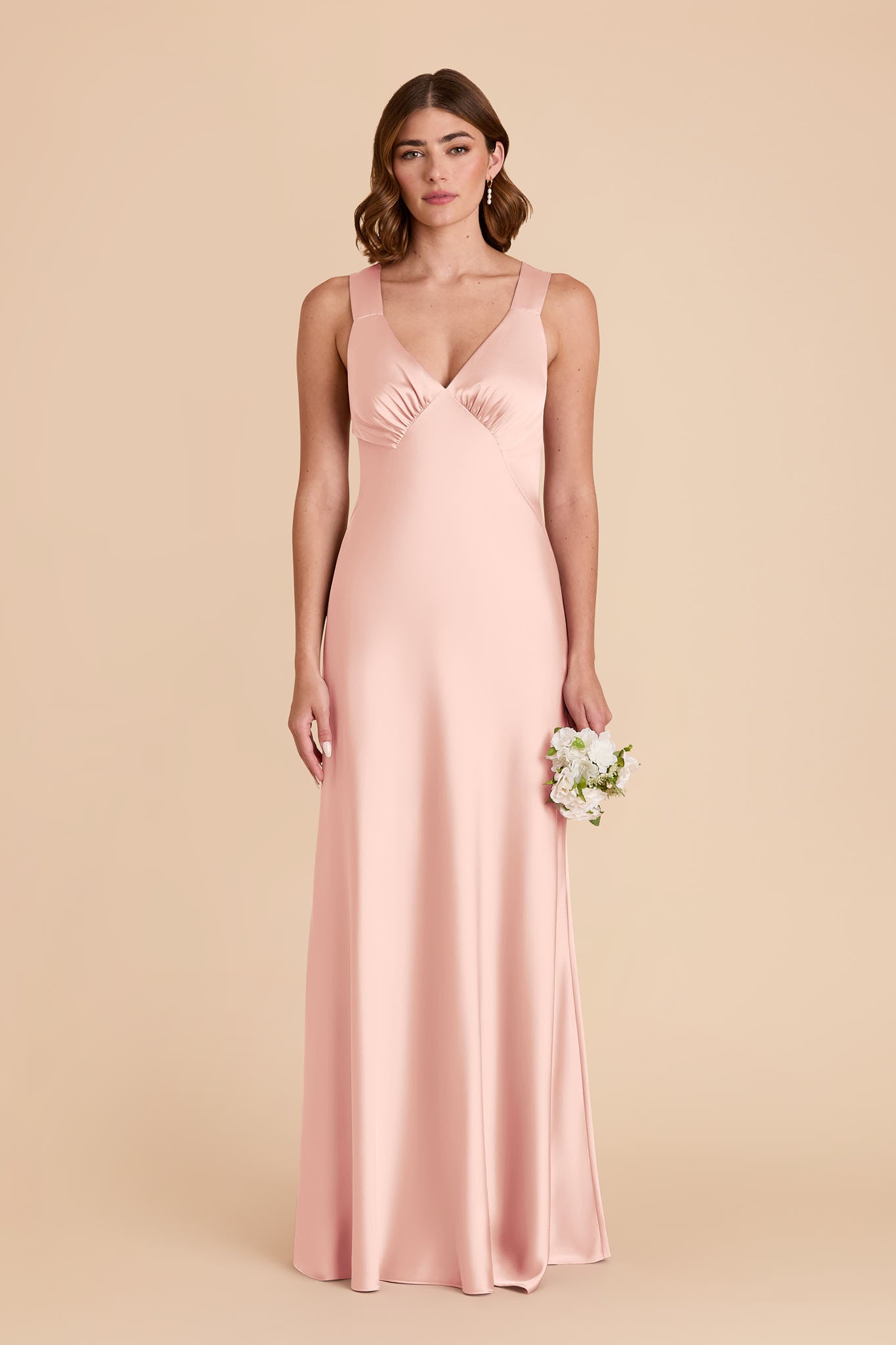Matte Satin Dress with Deep V Neck | Veronica Blush Pink