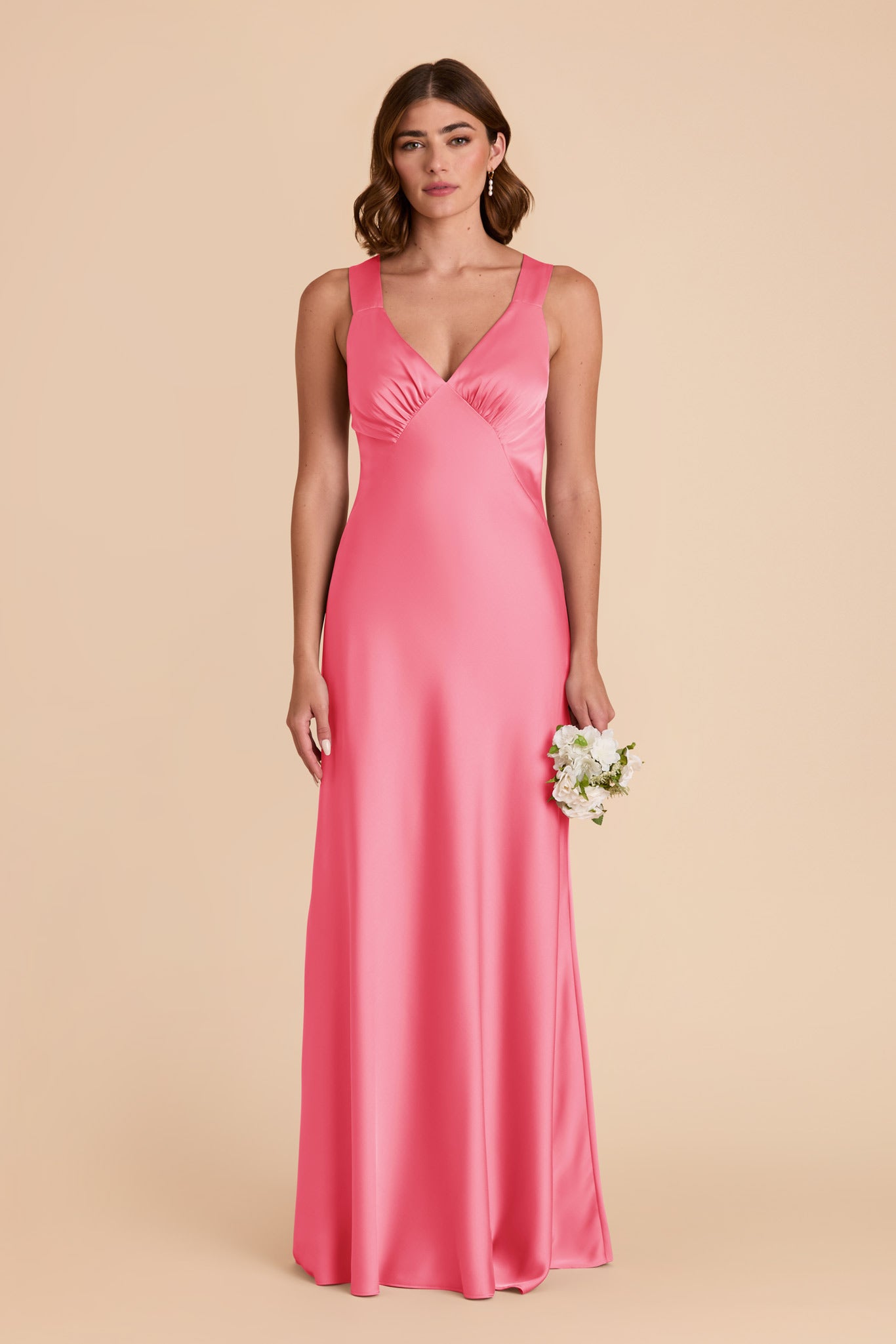 Matte Satin Dress with V-Neck & A-Line Skirt | Veronica Bon Bon Pink