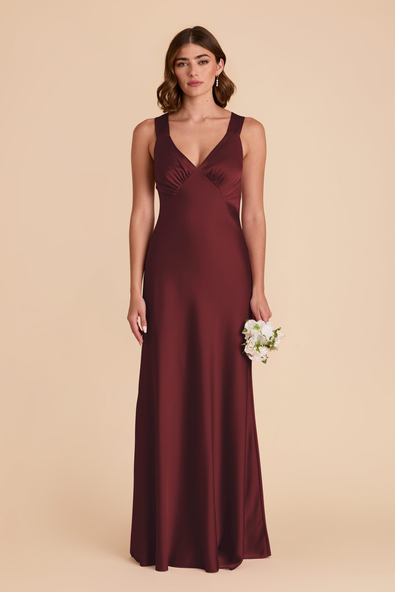 Matte Satin Dress with V-Neck & A-Line Skirt | Veronica