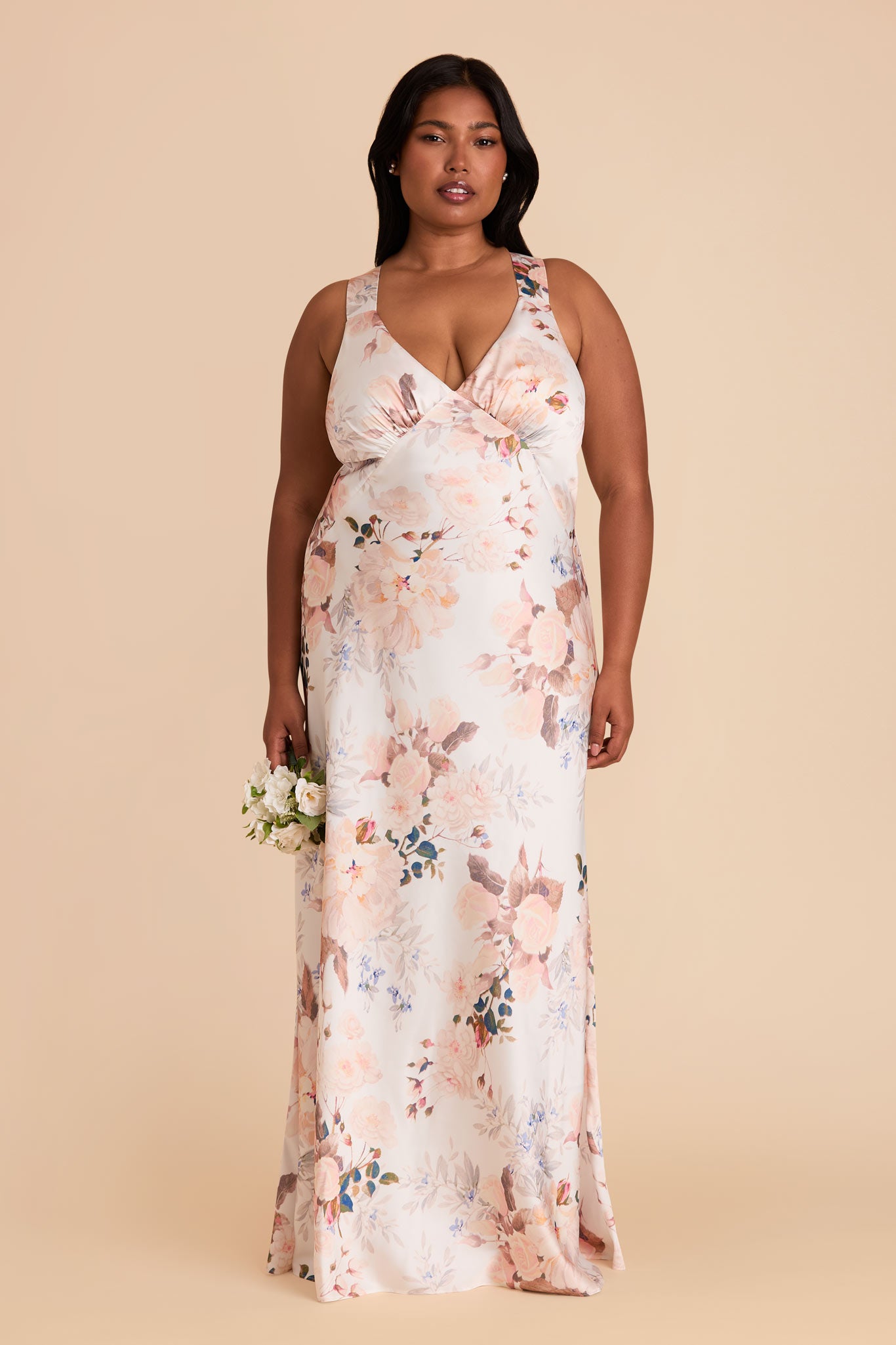 Matte Satin V-Neck Dress | Veronica Champagne Cascadia