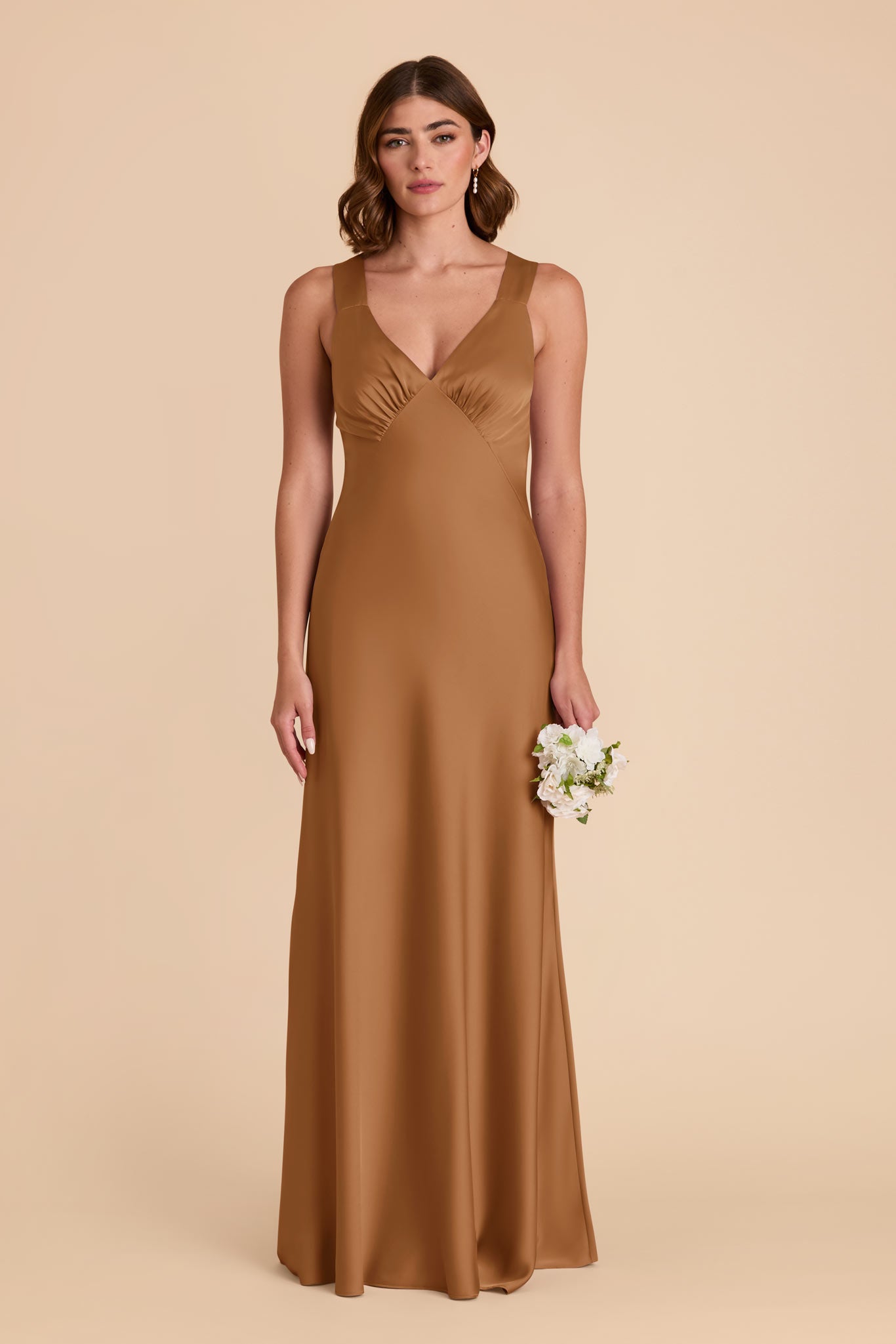 Matte Satin Dress with V-Neck & A-Line Skirt | Veronica Copper