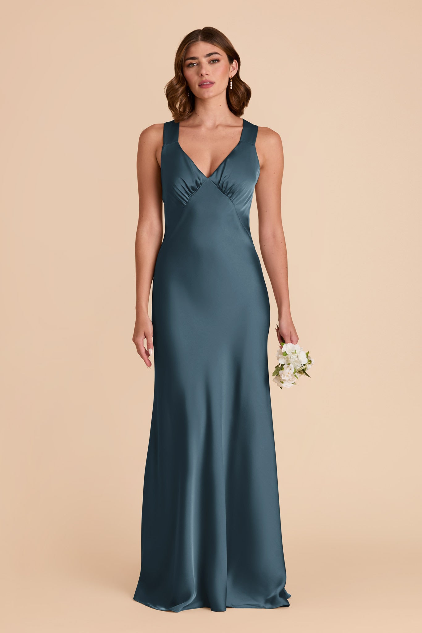 Matte Satin Dress with V-Neck & A-Line Skirt | Veronica
