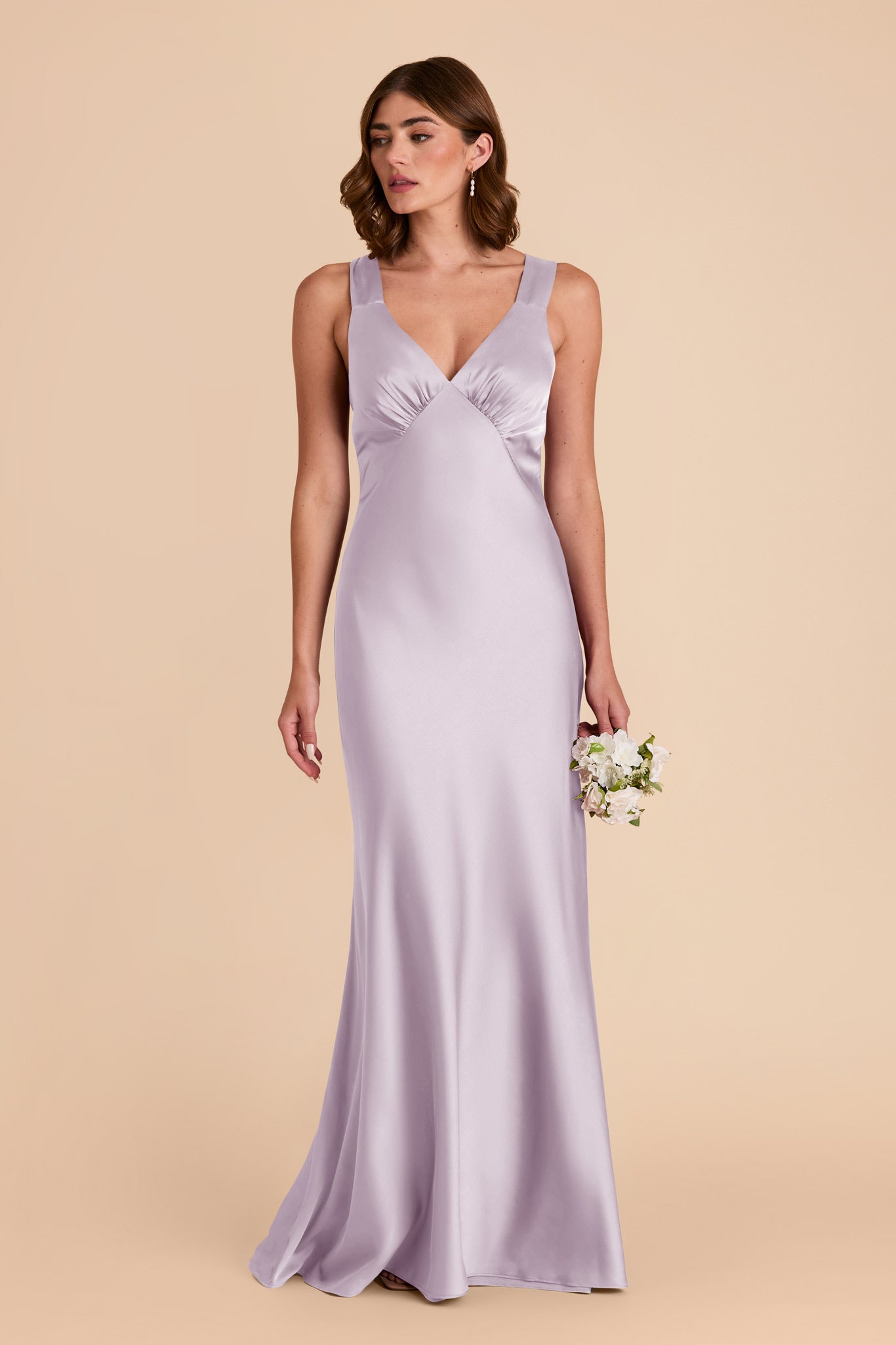 Matte Satin Dress with V-Neck & A-Line Skirt | Veronica - Dusty Lilac