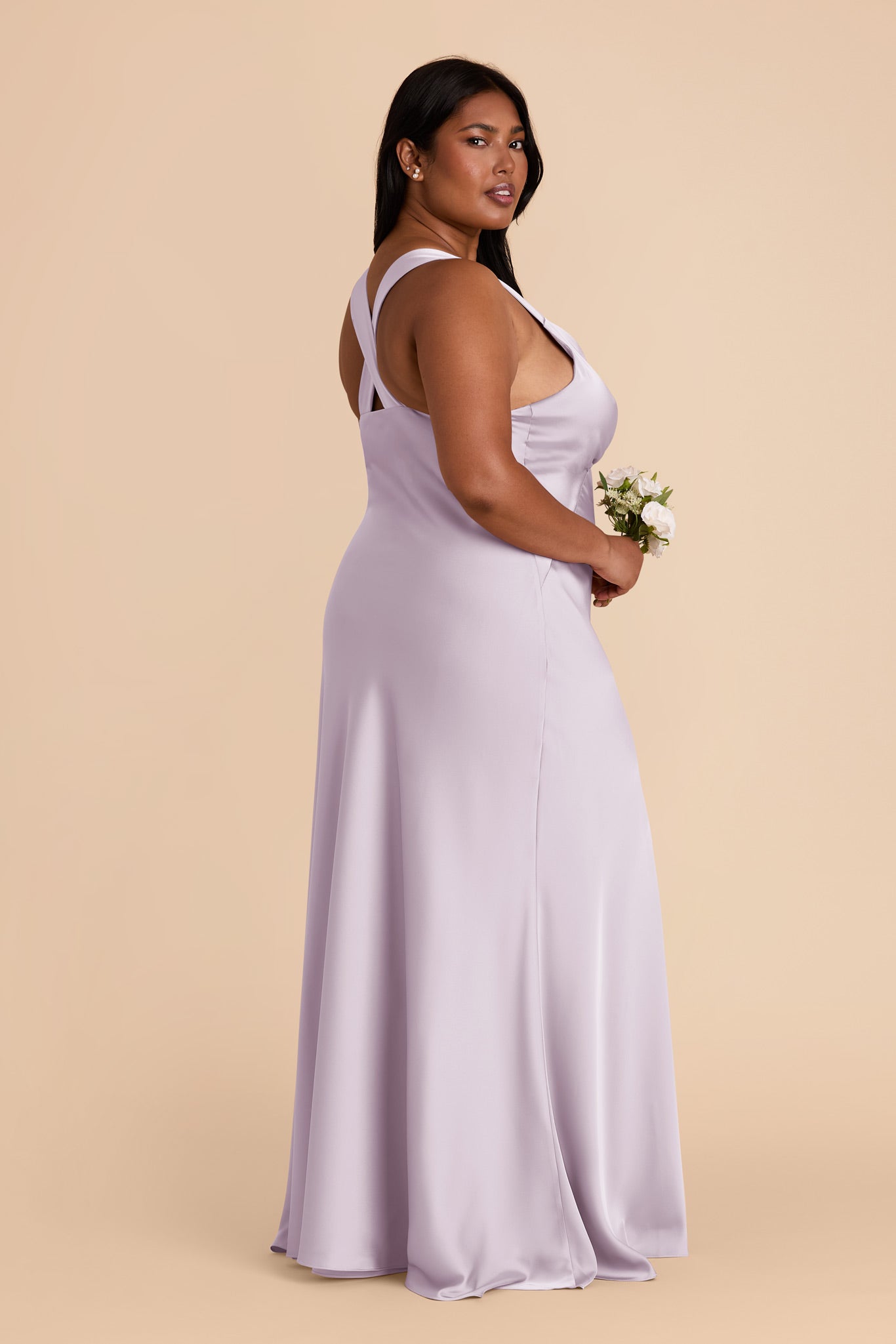 Matte Satin Dress with V-Neck & A-Line Skirt | Veronica - Dusty Lilac