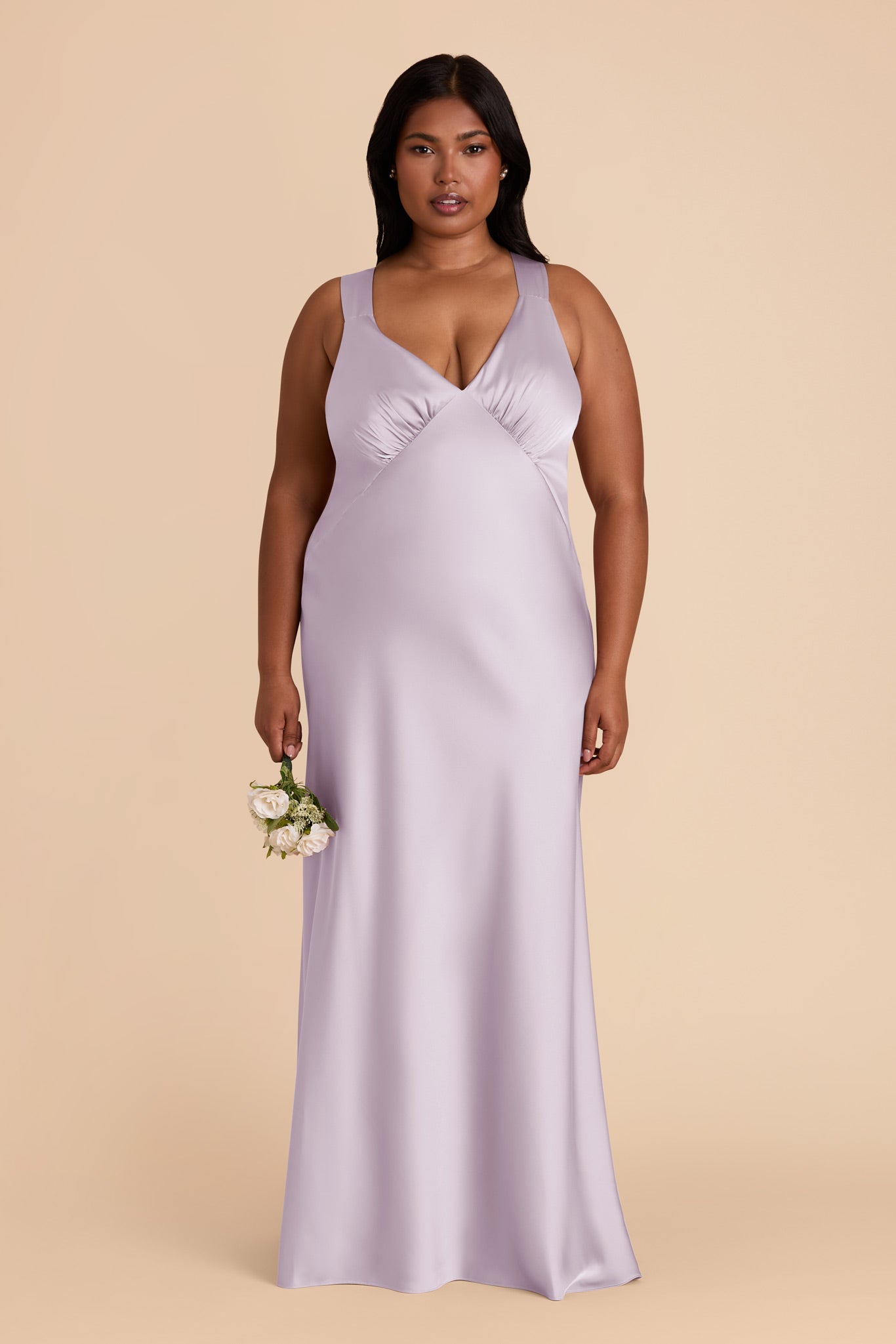 Matte Satin Dress with V-Neck & A-Line Skirt | Veronica - Dusty Lilac