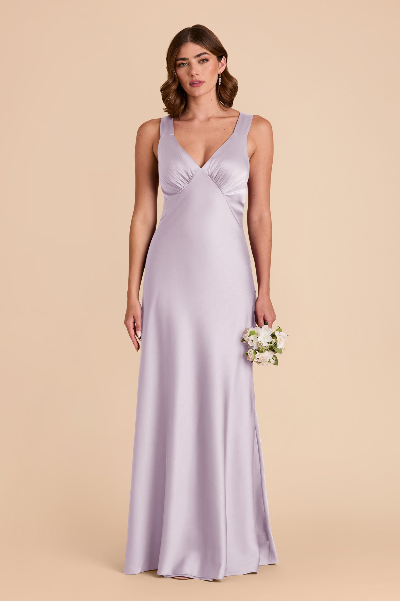 Matte Satin Dress with V-Neck & A-Line Skirt | Veronica - Dusty Lilac