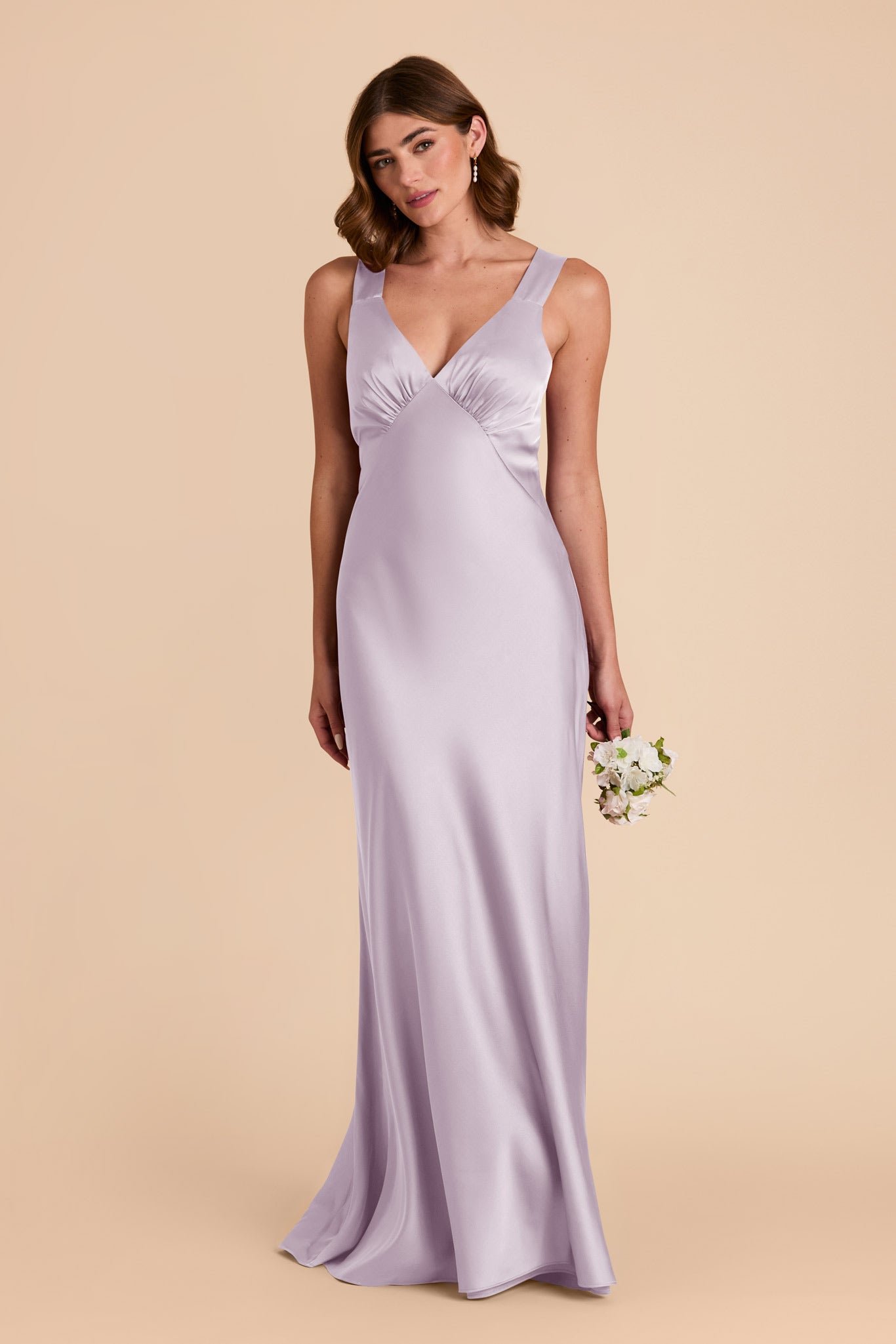 Matte Satin Dress with V-Neck & A-Line Skirt | Veronica - Dusty Lilac