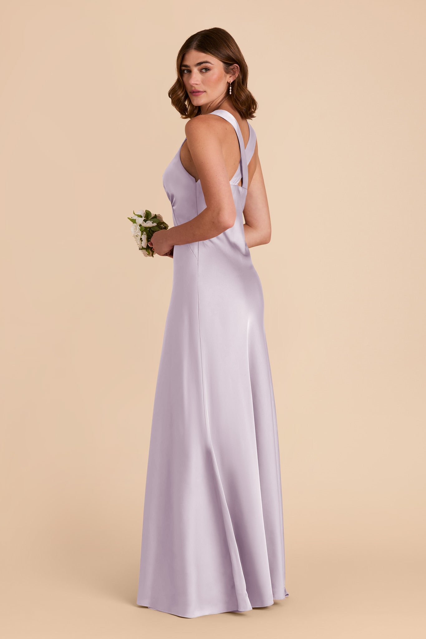 Matte Satin Dress with V-Neck & A-Line Skirt | Veronica - Dusty Lilac