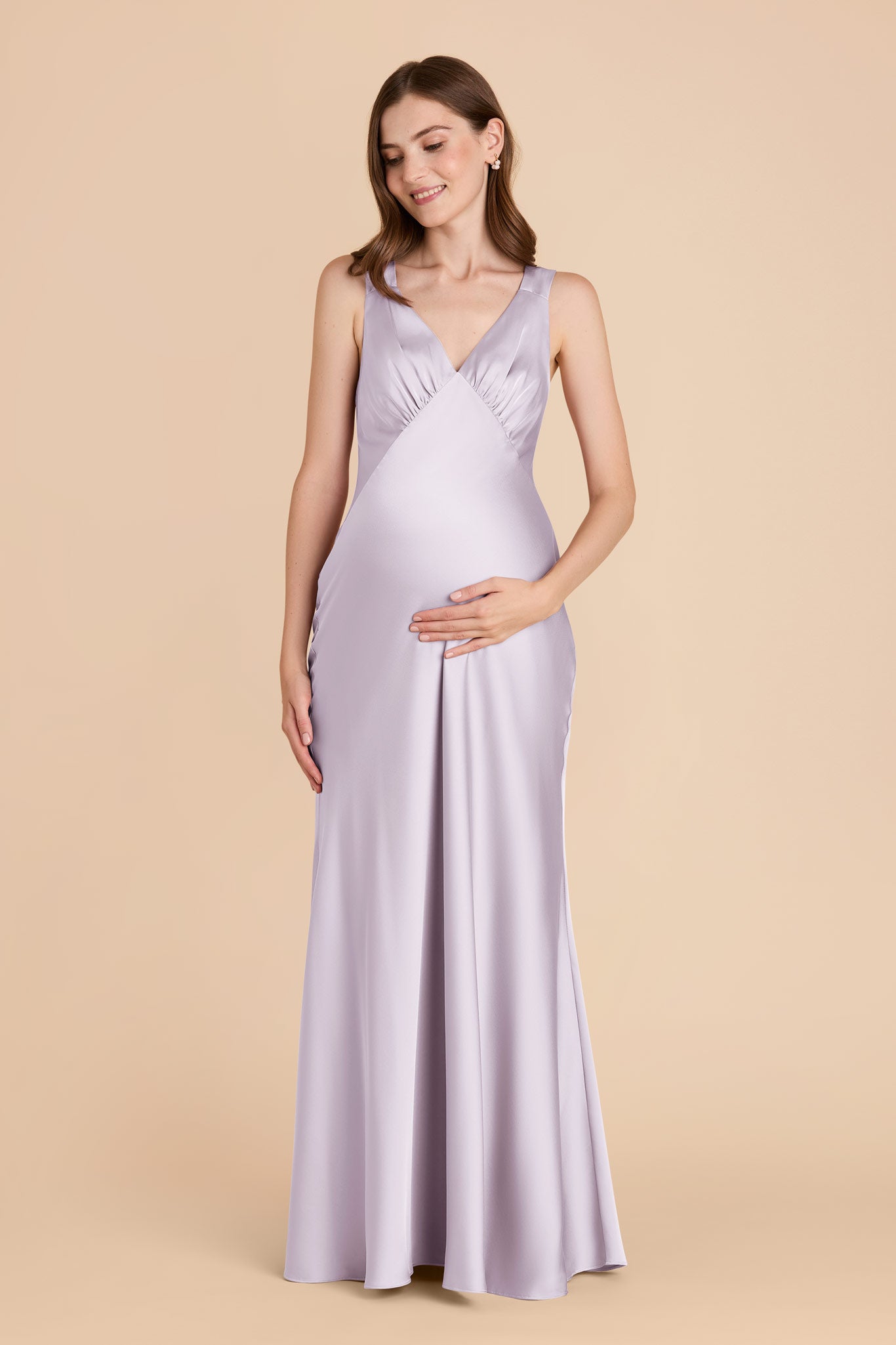 Matte Satin Dress with V-Neck & A-Line Skirt | Veronica - Dusty Lilac