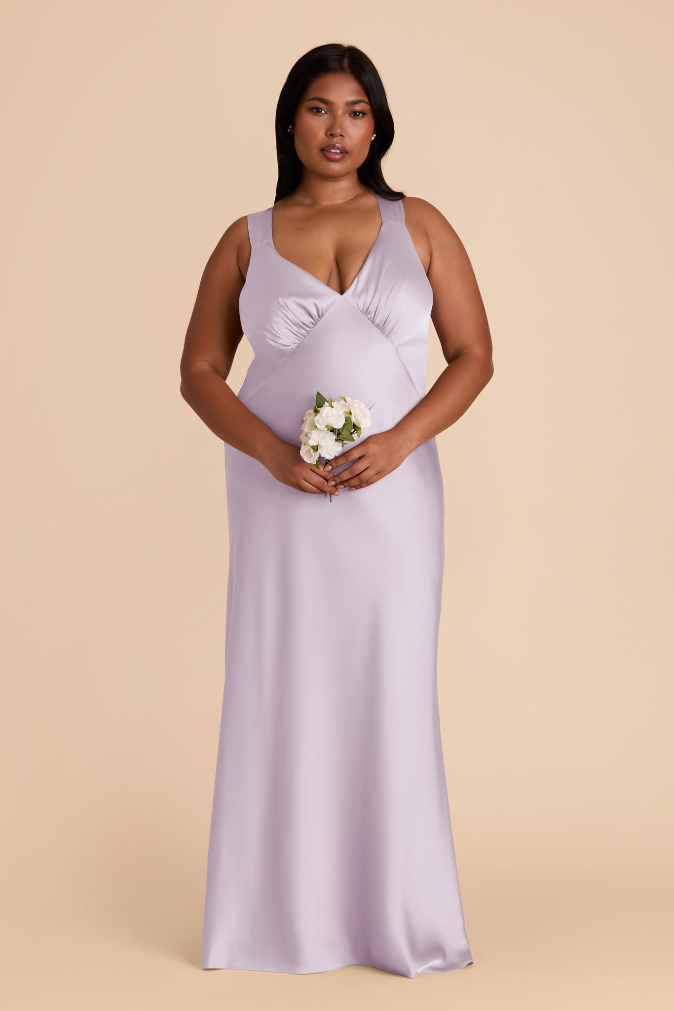 Matte Satin Dress with V-Neck & A-Line Skirt | Veronica - Dusty Lilac