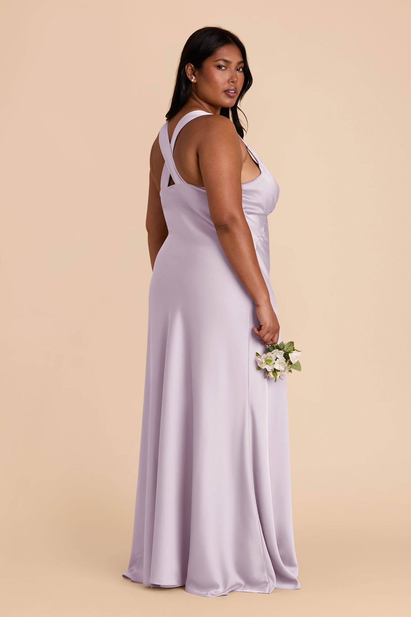Matte Satin Dress with V-Neck & A-Line Skirt | Veronica - Dusty Lilac