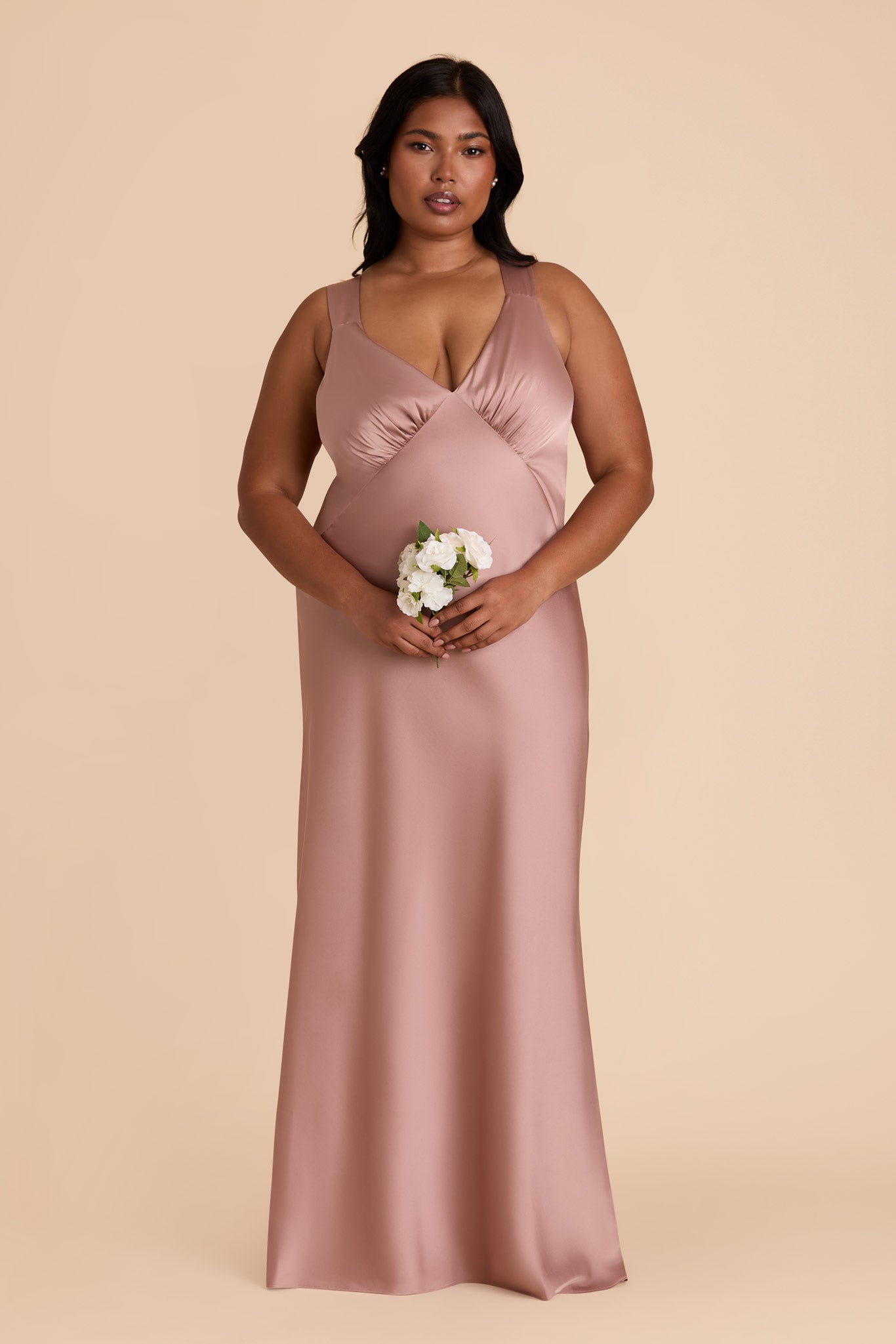 Matte Satin Dress with V-Neck & A-Line Skirt | Veronica