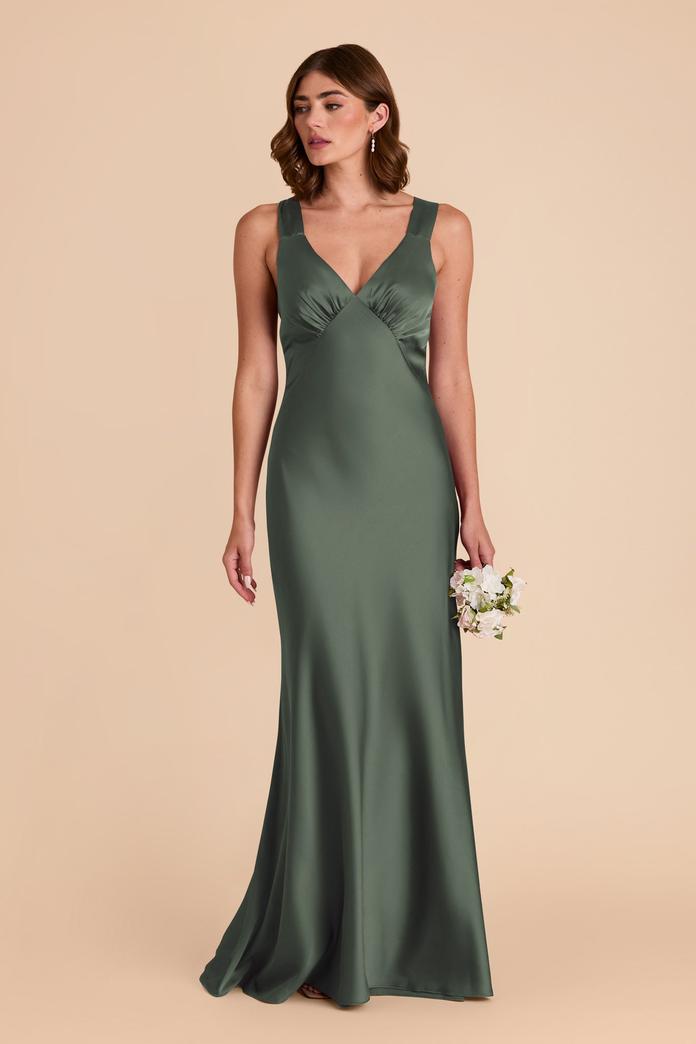 Matte Satin Dress with V-Neck & A-Line Skirt | Veronica - Eucalyptus