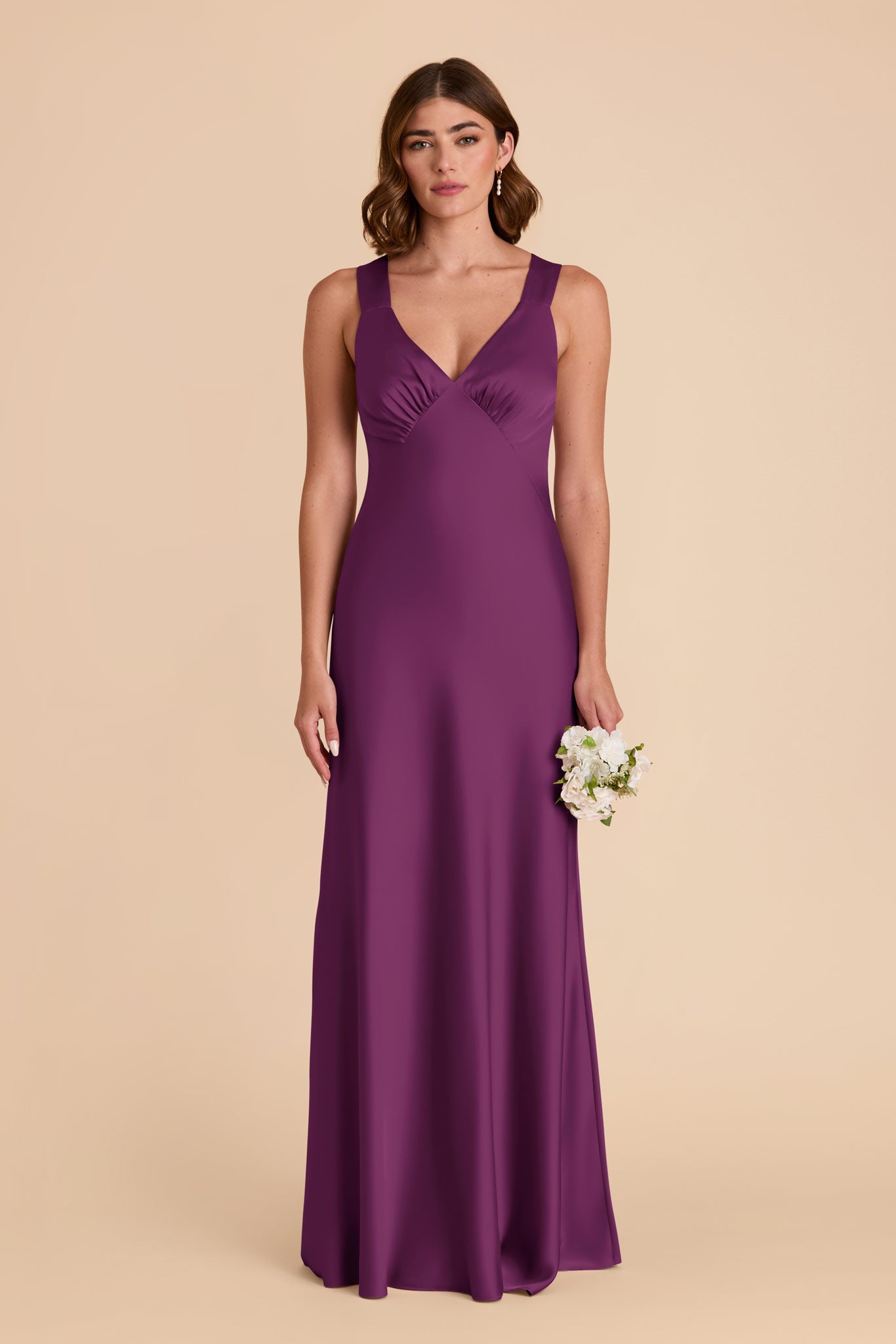 Flattering V-Neck Satin Dress | Veronica Matte in Fig
