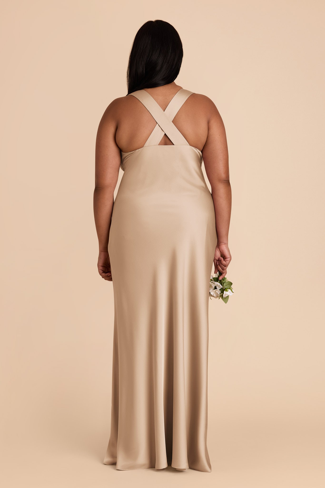 Gold Matte Satin Dress with V-Neck & A-Line Skirt | Veronica