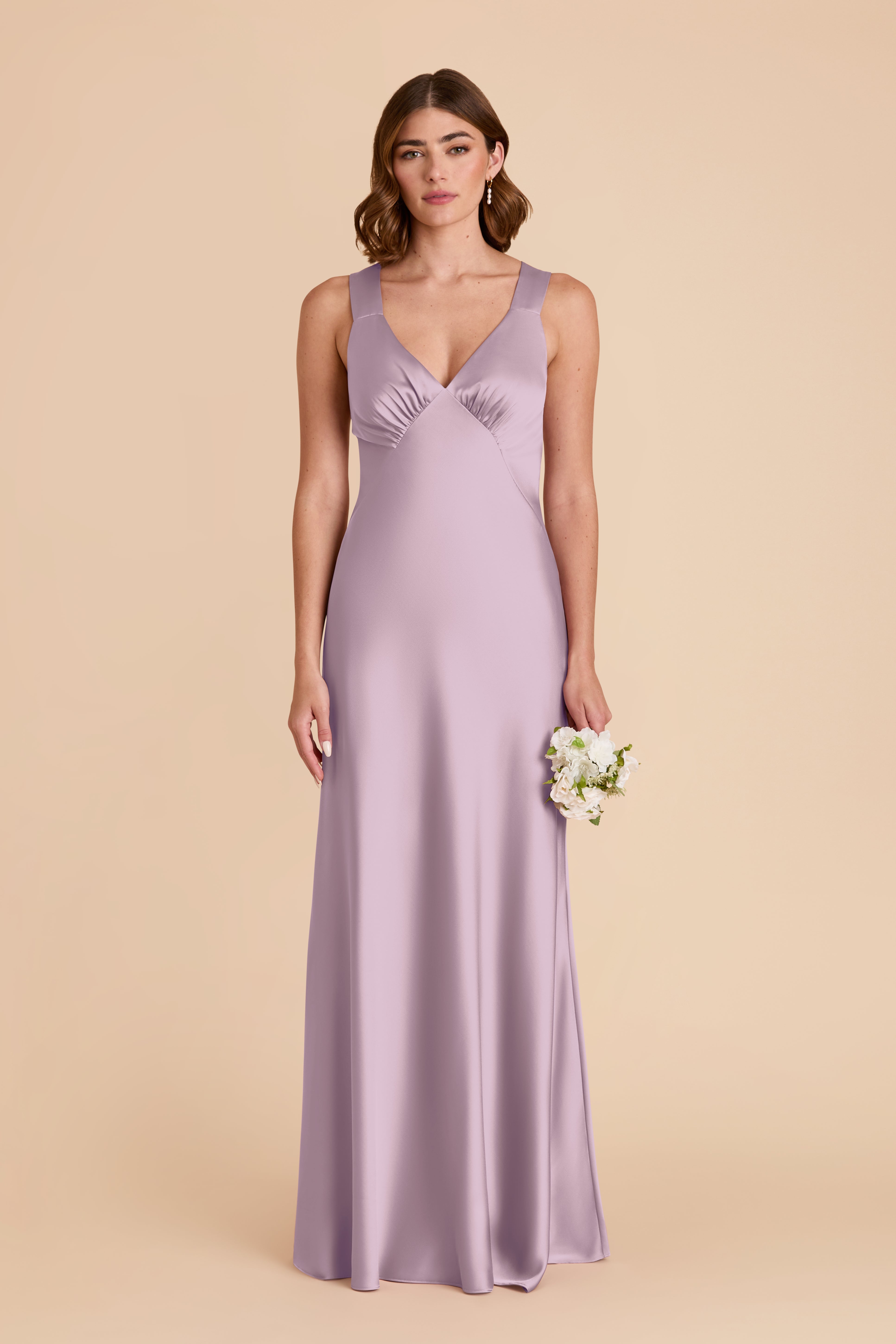 Matte Satin V-Neck Dress in Lavender | Veronica