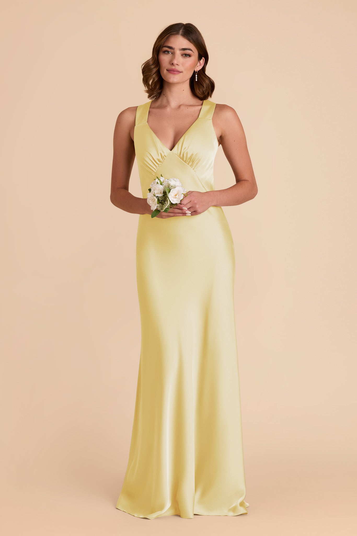 Matte Satin Dress with V-Neck & A-Line Skirt | Veronica Lemon Sorbet