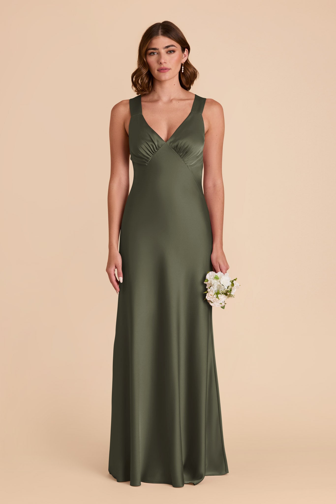 V-Neck Matte Satin Dress with A-Line Skirt | Veronica Olive
