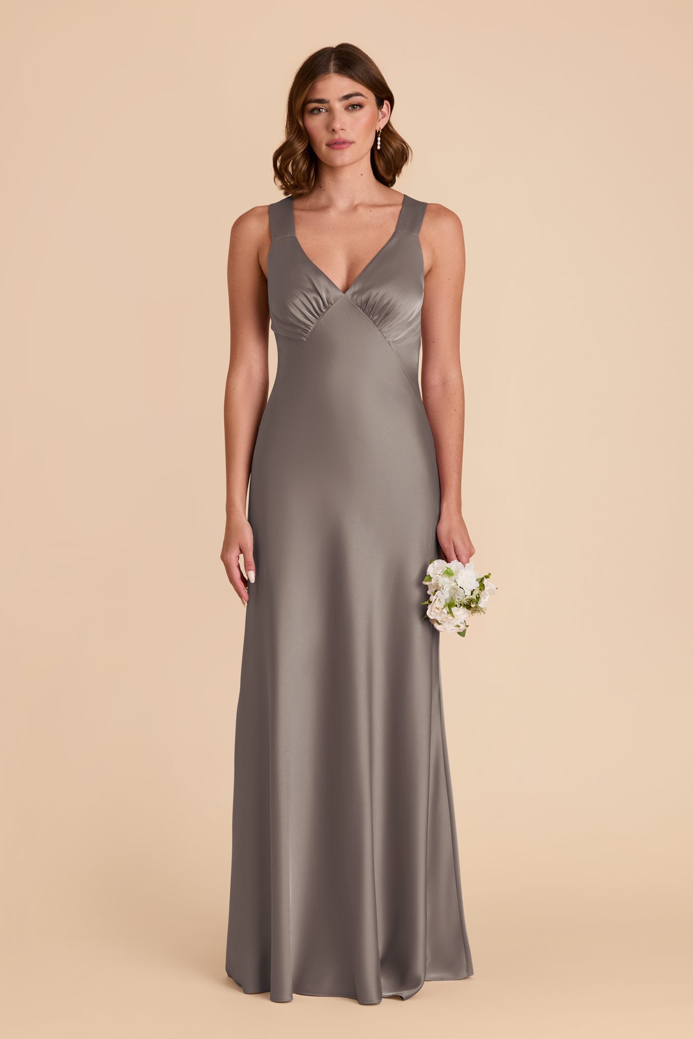 Matte Satin Dress with V-Neck & A-Line Skirt | Veronica Quartz