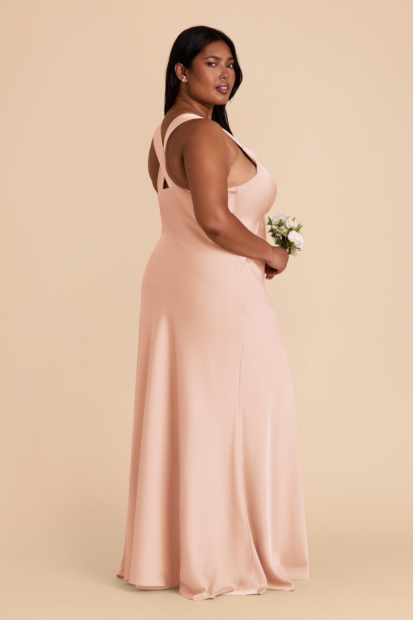 Matte Satin Dress with V-Neck & A-Line Skirt | Veronica Rose Gold