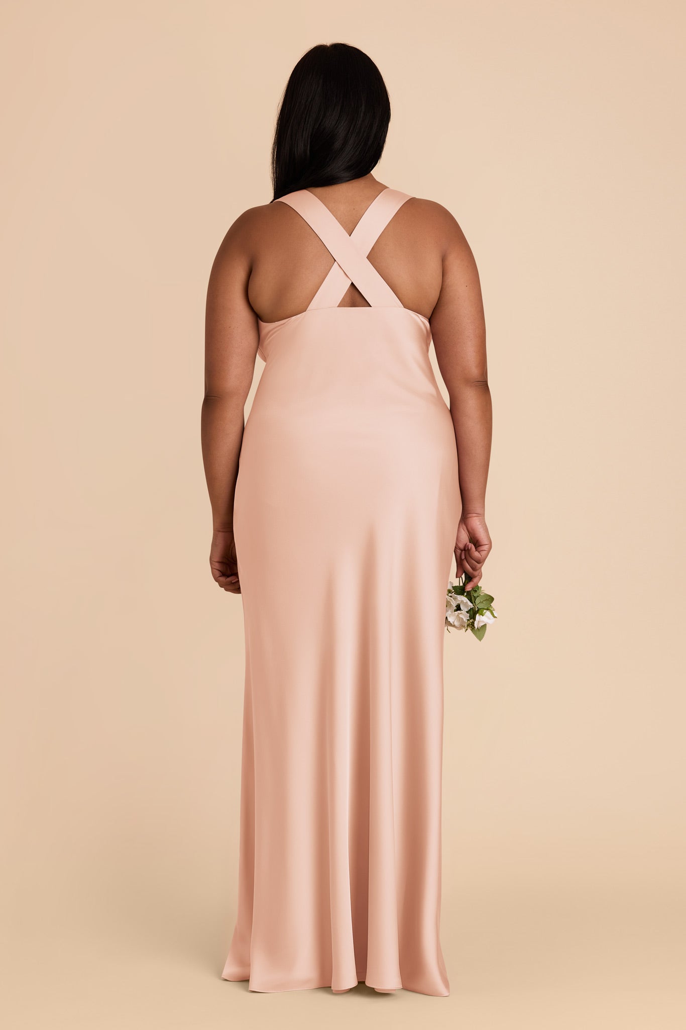 Matte Satin Dress with V-Neck & A-Line Skirt | Veronica Rose Gold