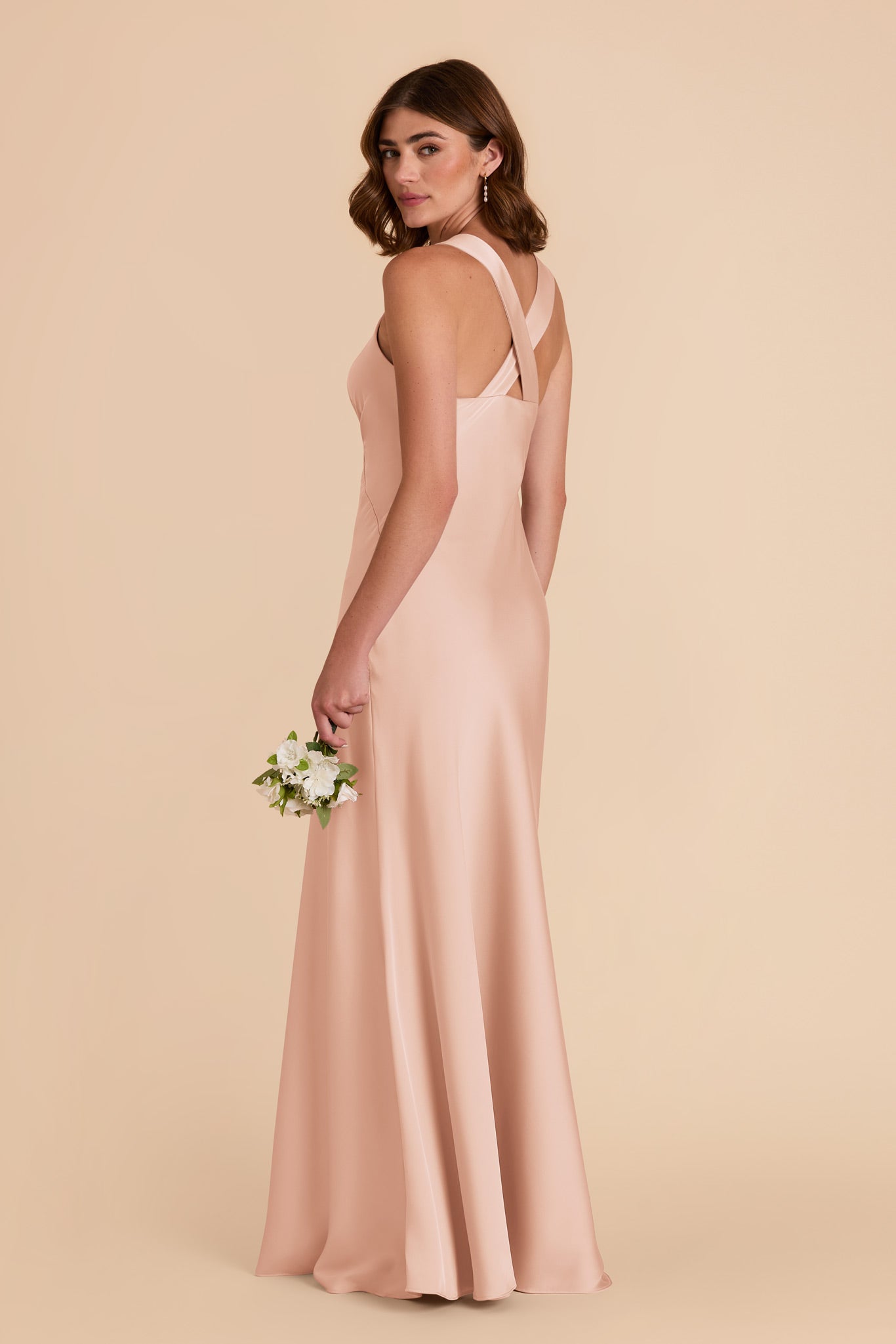 Matte Satin Dress with V-Neck & A-Line Skirt | Veronica Rose Gold