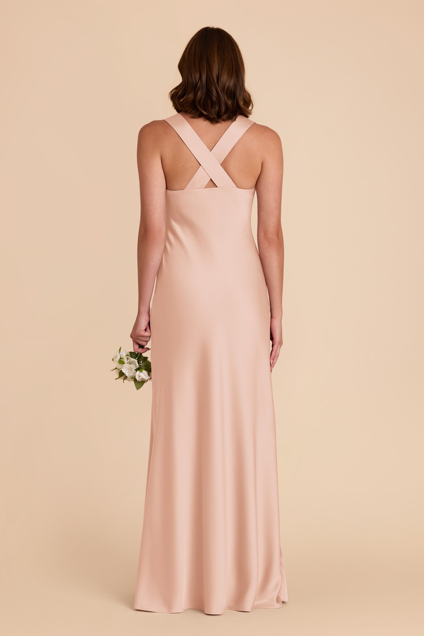 Matte Satin Dress with V-Neck & A-Line Skirt | Veronica Rose Gold