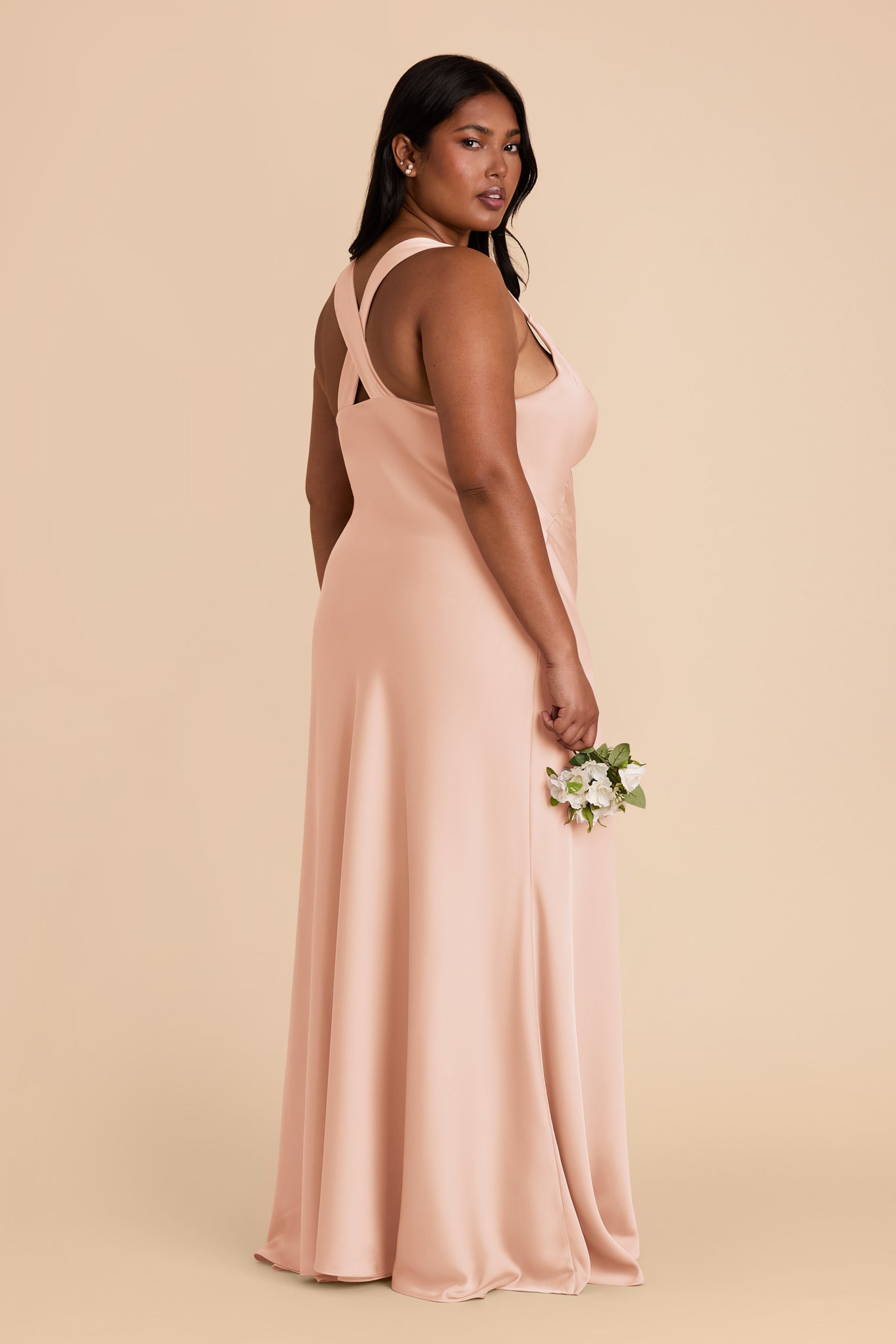 Matte Satin Dress with V-Neck & A-Line Skirt | Veronica Rose Gold