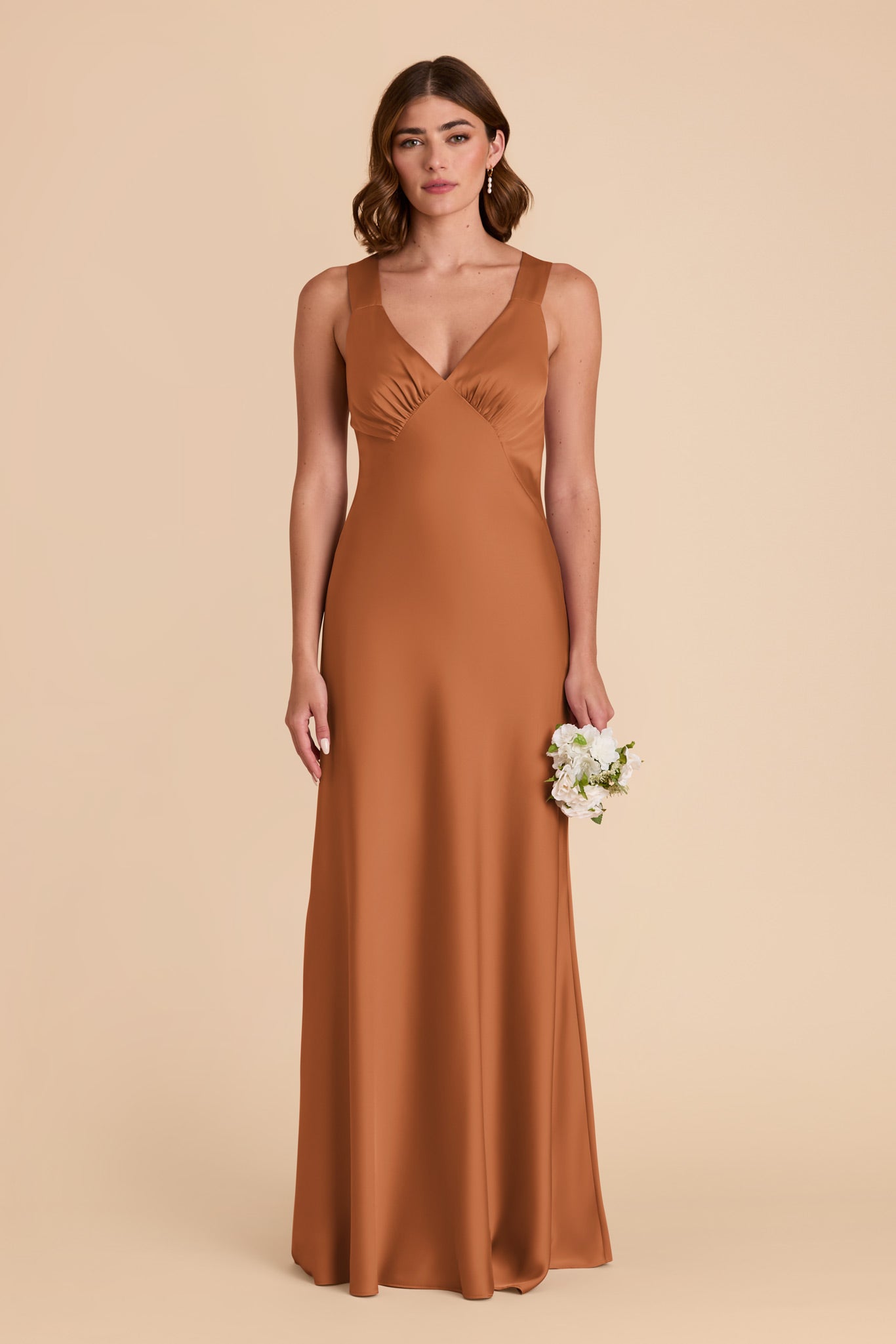 Matte Satin V-Neck Dress with A-Line Skirt | Veronica Rust